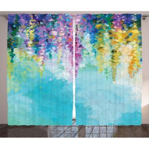 Ambesonne Rustic Curtains, Stone Wall of Dated Closed Barn Gothic Medieval European Urban City Town Scenery, Living Room Bedroom Window Drapes 2 Panel Set, 108″ X 90″, Grey Blue(Turquoise Purple)