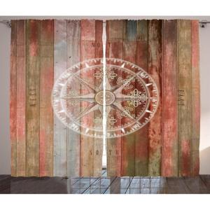 Ambesonne Rustic Curtains, Stone Wall of Dated Closed Barn Gothic Medieval European Urban City Town Scenery, Living Room Bedroom Window Drapes 2 Panel Set, 108″ X 90″, Grey Blue(Pale Coral)
