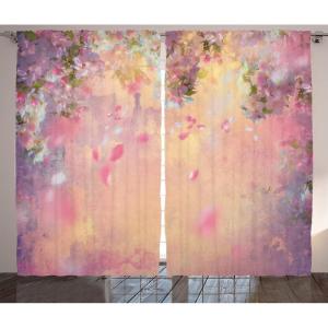 Ambesonne Rustic Curtains, Stone Wall of Dated Closed Barn Gothic Medieval European Urban City Town Scenery, Living Room Bedroom Window Drapes 2 Panel Set, 108″ X 90″, Grey Blue(Pink Green)