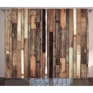 Ambesonne Rustic Curtains, Stone Wall of Dated Closed Barn Gothic Medieval European Urban City Town Scenery, Living Room Bedroom Window Drapes 2 Panel Set, 108″ X 90″, Grey Blue(Sepia)