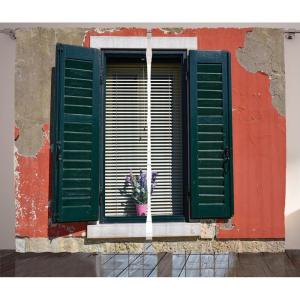 Ambesonne Rustic Curtains, Stone Wall of Dated Closed Barn Gothic Medieval European Urban City Town Scenery, Living Room Bedroom Window Drapes 2 Panel Set, 108″ X 90″, Grey Blue(Green Grey)
