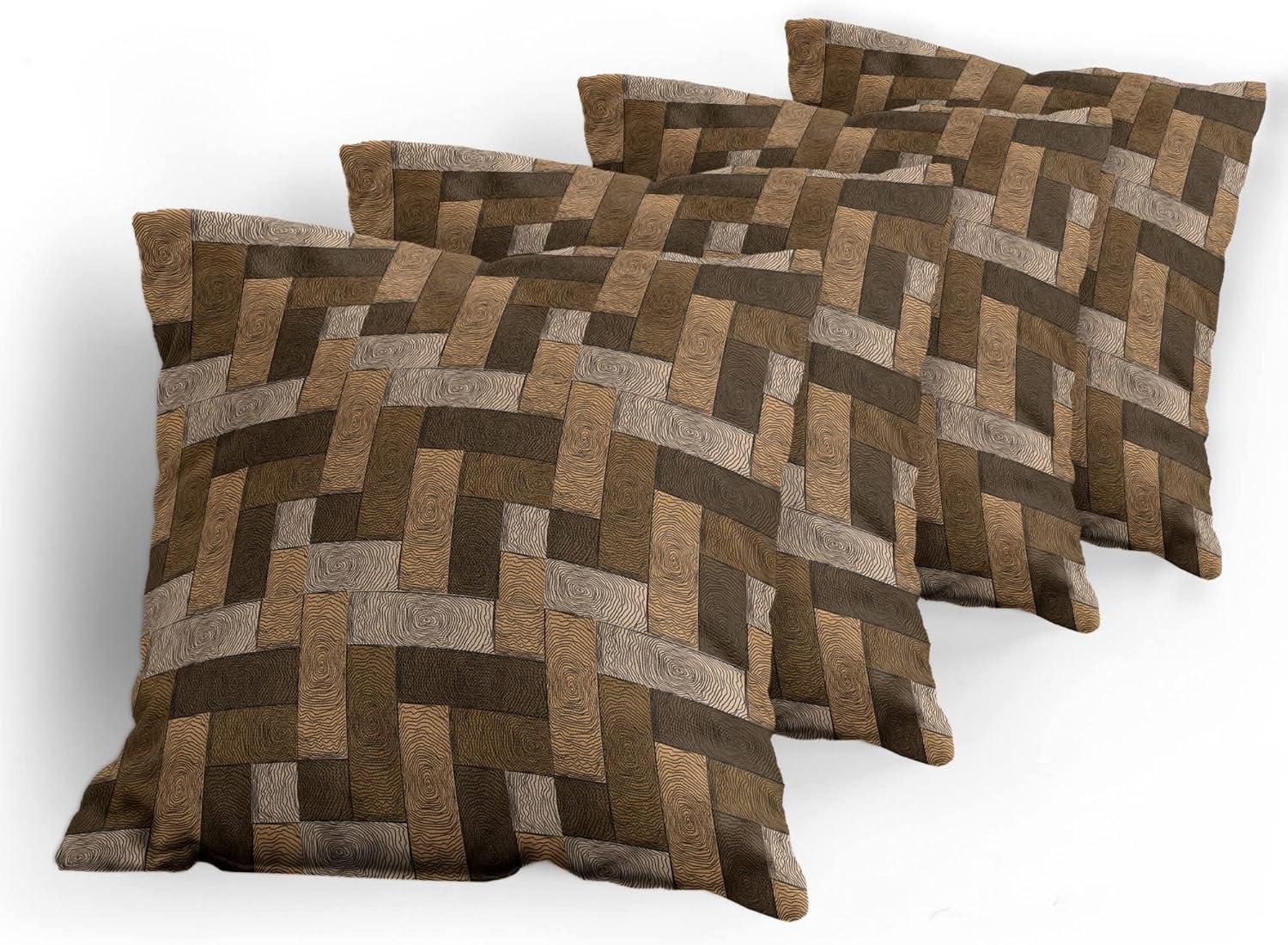 imageAmbesonne Chocolate Throw Pillow Cushion Case Pack of 4 Parquet Pattern in Wooden Style Geometric Design in Nature Inspired Art Modern Accent DoubleSided Digital Printing 20 Brown BeigeBrown Beige