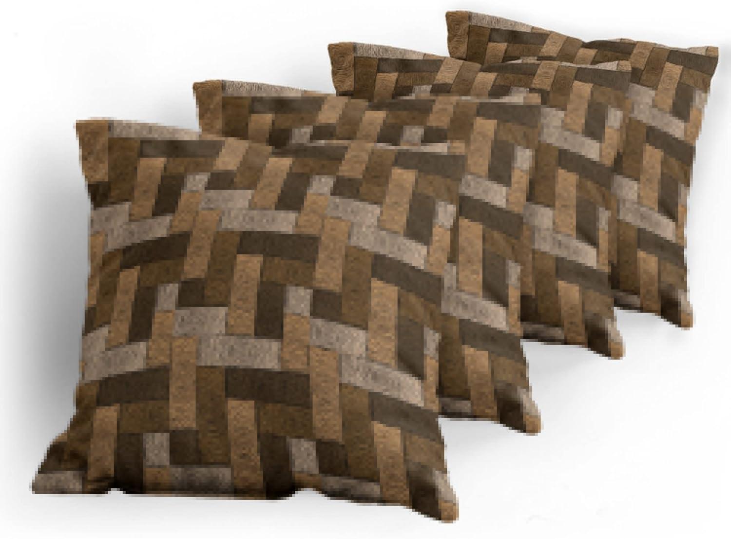 imageAmbesonne Chocolate Throw Pillow Cushion Case Pack of 4 Parquet Pattern in Wooden Style Geometric Design in Nature Inspired Art Modern Accent DoubleSided Digital Printing 20 Brown BeigeBrown Beige