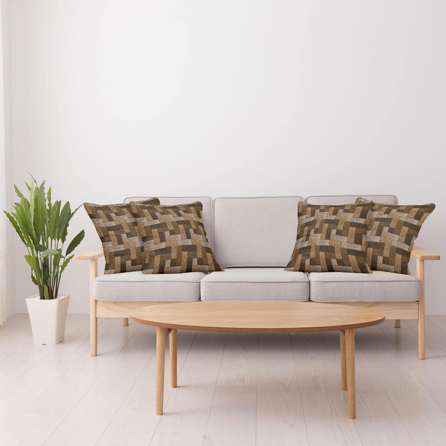 imageAmbesonne Chocolate Throw Pillow Cushion Case Pack of 4 Parquet Pattern in Wooden Style Geometric Design in Nature Inspired Art Modern Accent DoubleSided Digital Printing 20 Brown BeigeBrown Beige