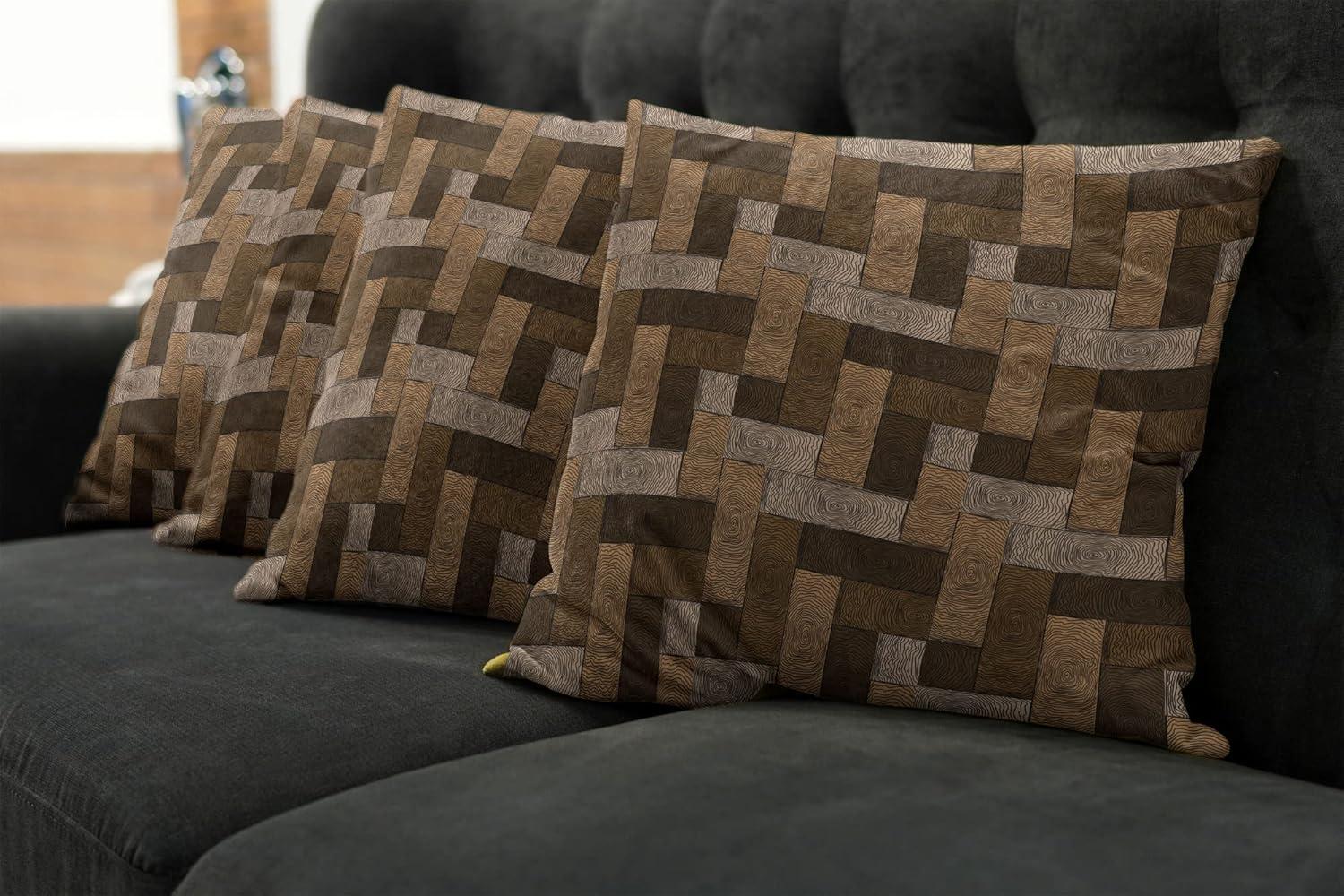 imageAmbesonne Chocolate Throw Pillow Cushion Case Pack of 4 Parquet Pattern in Wooden Style Geometric Design in Nature Inspired Art Modern Accent DoubleSided Digital Printing 20 Brown BeigeBrown Beige