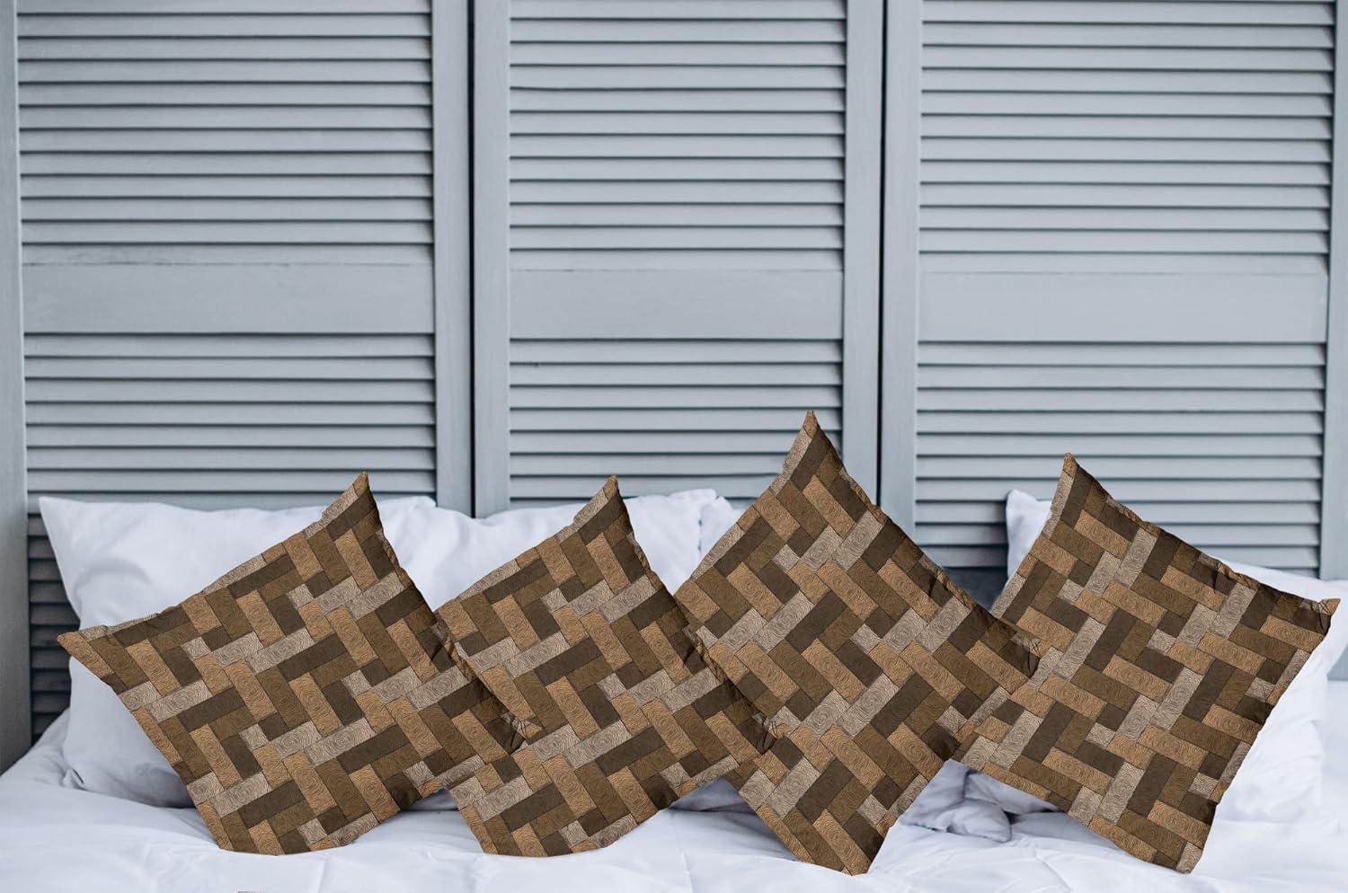 imageAmbesonne Chocolate Throw Pillow Cushion Case Pack of 4 Parquet Pattern in Wooden Style Geometric Design in Nature Inspired Art Modern Accent DoubleSided Digital Printing 20 Brown BeigeBrown Beige