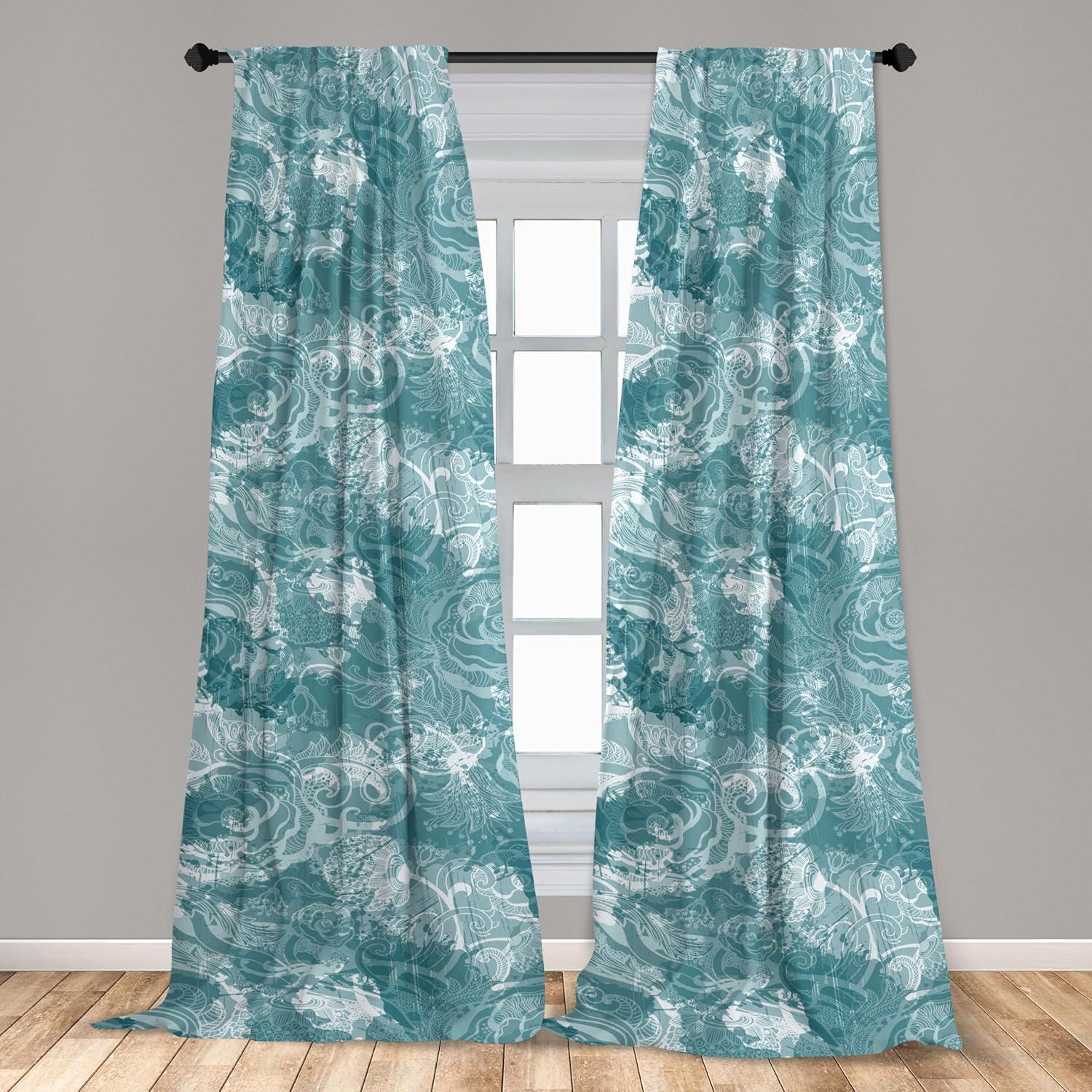 imageAmbesonne Ethnic Curtains Abstract Boho Vibe Oriental Rhombus Motifs Grunge Design with Neutral Colors Window Treatments 2 Panel Set for Living Room Bedroom Pair of 28 x 63 Seafoam PurpleblueCadet Blue and Petrol Blue