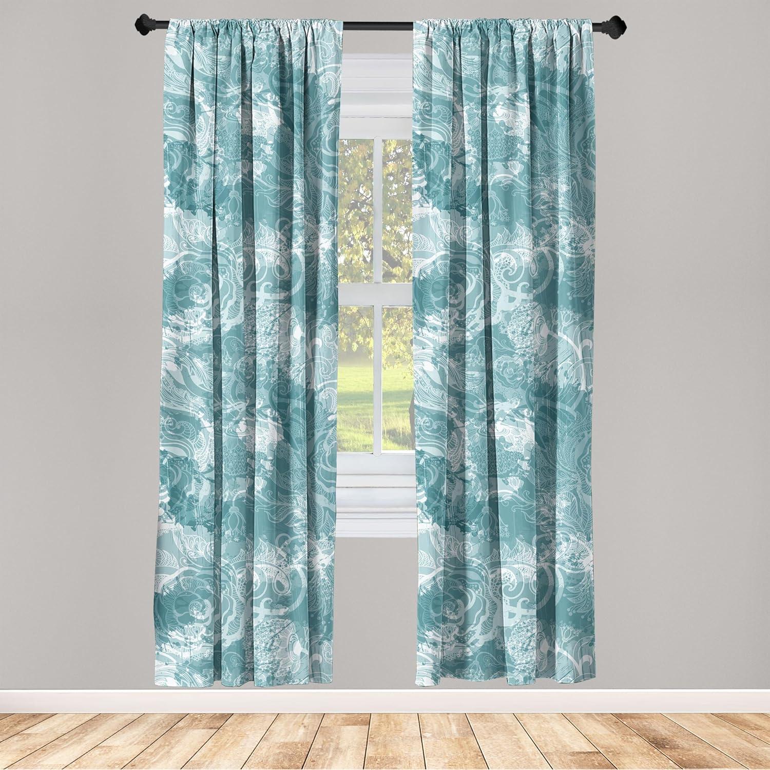 imageAmbesonne Ethnic Curtains Abstract Boho Vibe Oriental Rhombus Motifs Grunge Design with Neutral Colors Window Treatments 2 Panel Set for Living Room Bedroom Pair of 28 x 63 Seafoam PurpleblueCadet Blue and Petrol Blue