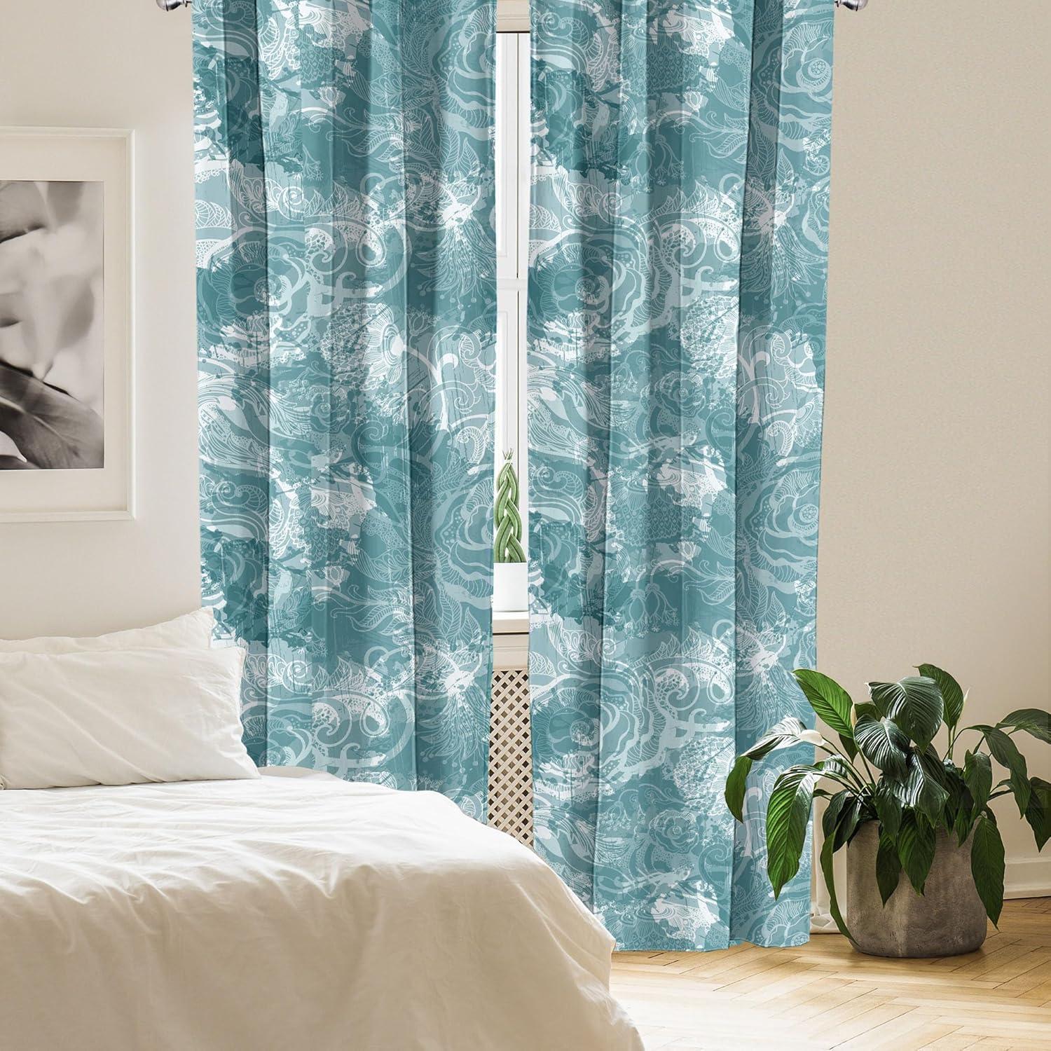imageAmbesonne Ethnic Curtains Abstract Boho Vibe Oriental Rhombus Motifs Grunge Design with Neutral Colors Window Treatments 2 Panel Set for Living Room Bedroom Pair of 28 x 63 Seafoam PurpleblueCadet Blue and Petrol Blue