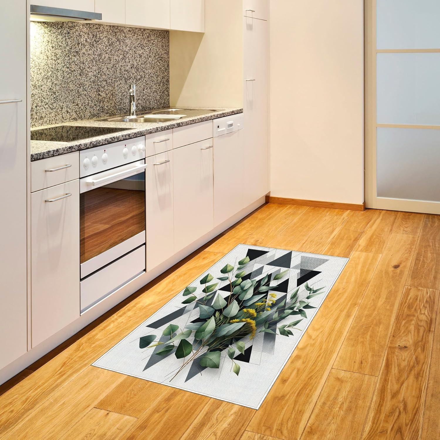imageAmbesonne Eucalyptus Leaves Area Rug Gloomy Love of Nature on Neutral Watercolor Art Background Flat Woven Accent Rug for Living Room Bedroom Dining Room 2 6 x 5 Mustard and Reseda GreenDark Blue Grey and Green