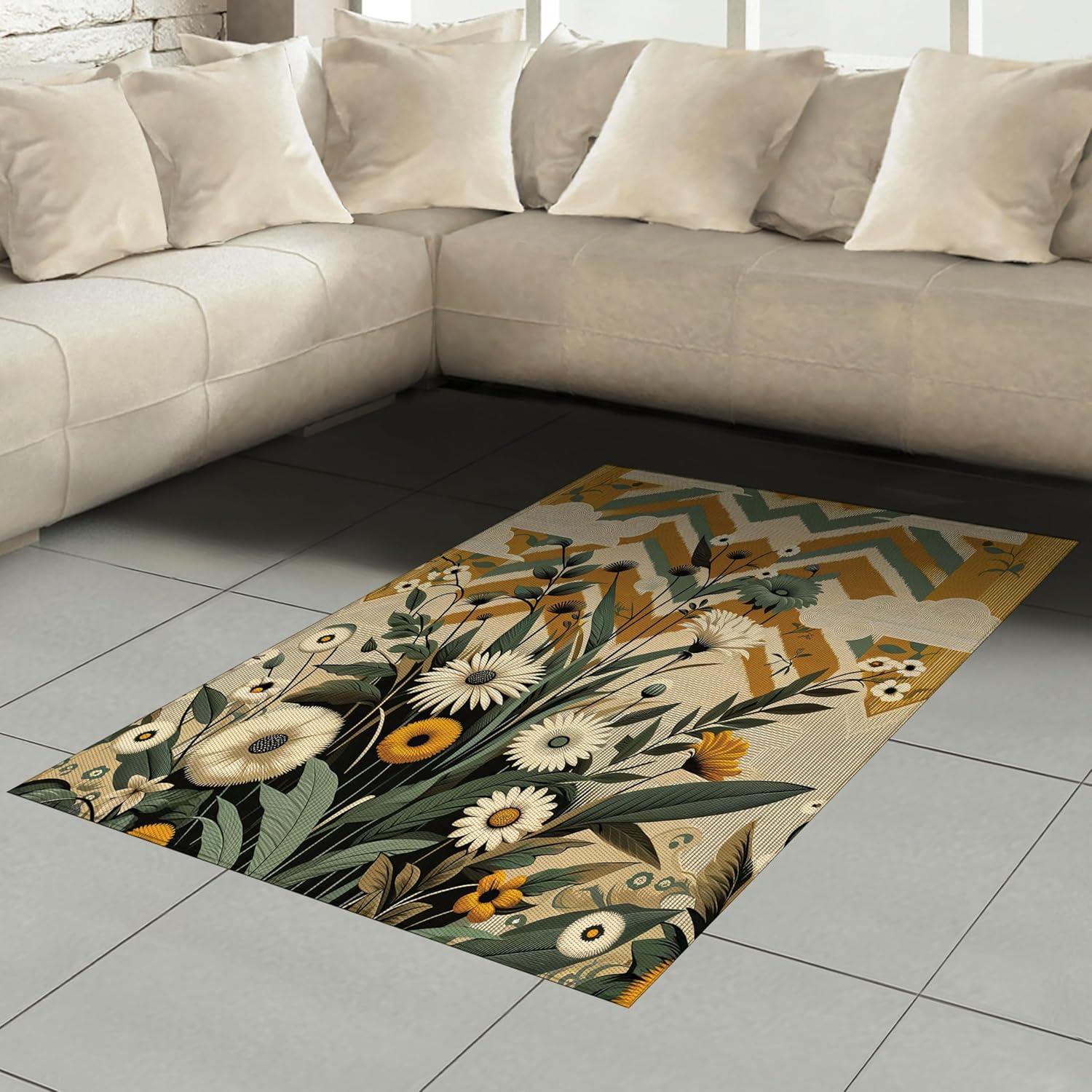 imageAmbesonne Eucalyptus Leaves Area Rug Gloomy Love of Nature on Neutral Watercolor Art Background Flat Woven Accent Rug for Living Room Bedroom Dining Room 2 6 x 5 Mustard and Reseda GreenAmber Laurel Green