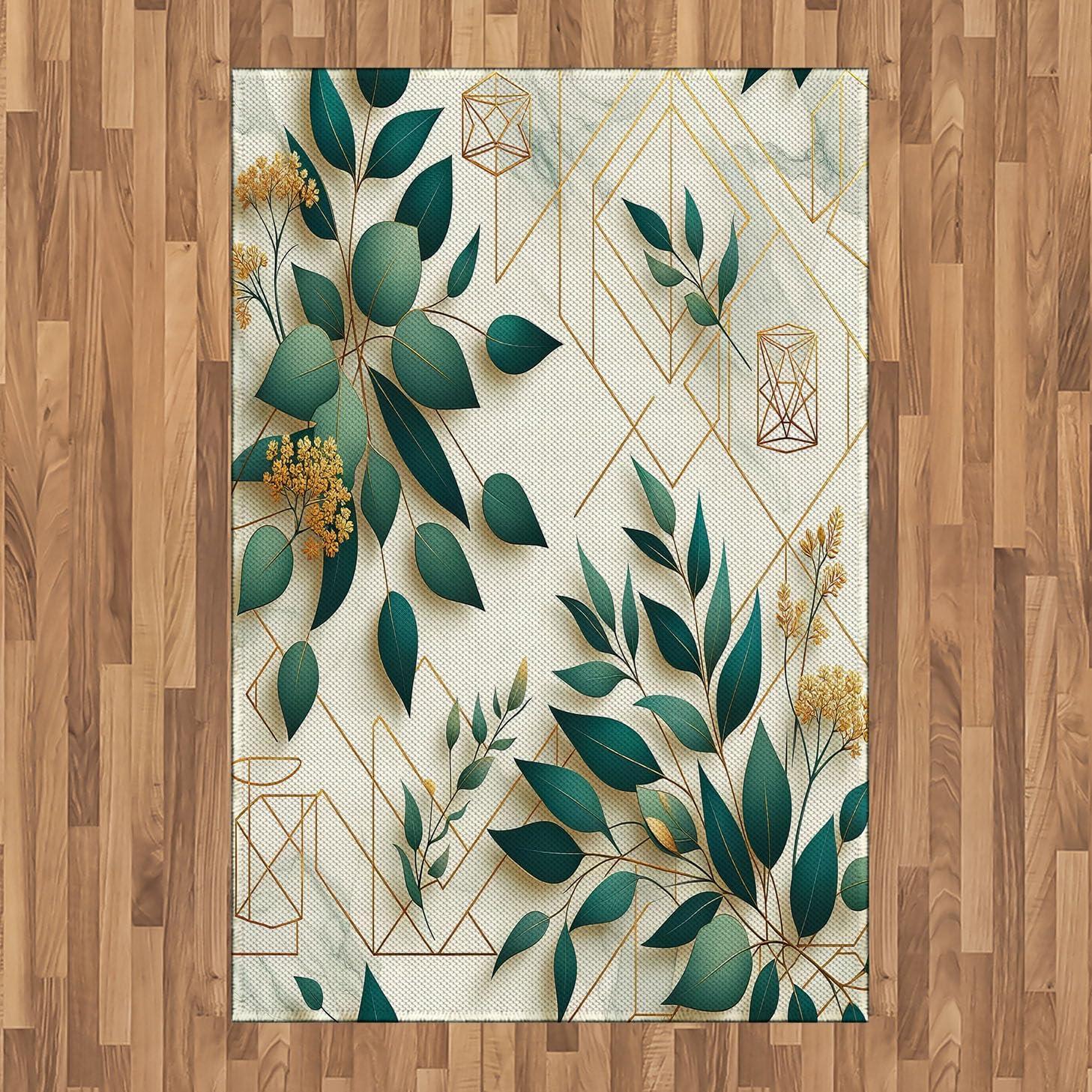 imageAmbesonne Eucalyptus Leaves Area Rug Gloomy Love of Nature on Neutral Watercolor Art Background Flat Woven Accent Rug for Living Room Bedroom Dining Room 2 6 x 5 Mustard and Reseda GreenDark Teal Amber Ivory