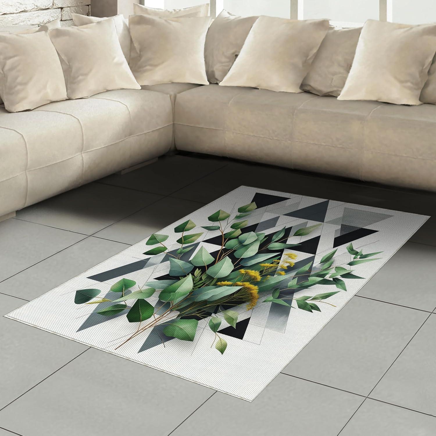 imageAmbesonne Eucalyptus Leaves Area Rug Gloomy Love of Nature on Neutral Watercolor Art Background Flat Woven Accent Rug for Living Room Bedroom Dining Room 2 6 x 5 Mustard and Reseda GreenDark Blue Grey and Green