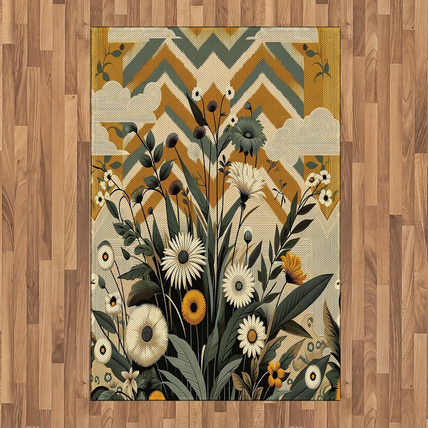 imageAmbesonne Eucalyptus Leaves Area Rug Gloomy Love of Nature on Neutral Watercolor Art Background Flat Woven Accent Rug for Living Room Bedroom Dining Room 2 6 x 5 Mustard and Reseda GreenAmber Laurel Green