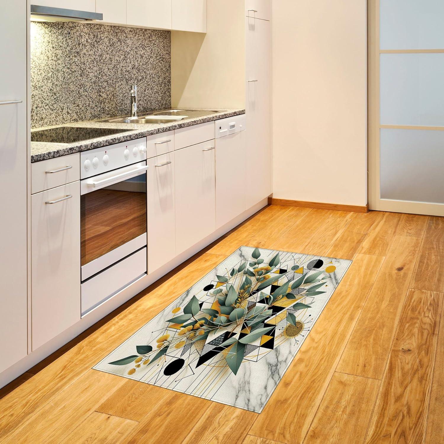 imageAmbesonne Eucalyptus Leaves Area Rug Gloomy Love of Nature on Neutral Watercolor Art Background Flat Woven Accent Rug for Living Room Bedroom Dining Room 2 6 x 5 Mustard and Reseda GreenGreen Black Mustard