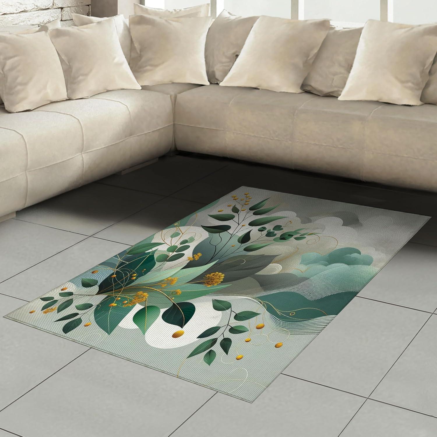 imageAmbesonne Eucalyptus Leaves Area Rug Gloomy Love of Nature on Neutral Watercolor Art Background Flat Woven Accent Rug for Living Room Bedroom Dining Room 2 6 x 5 Mustard and Reseda GreenDark Sea Green Grey Teal