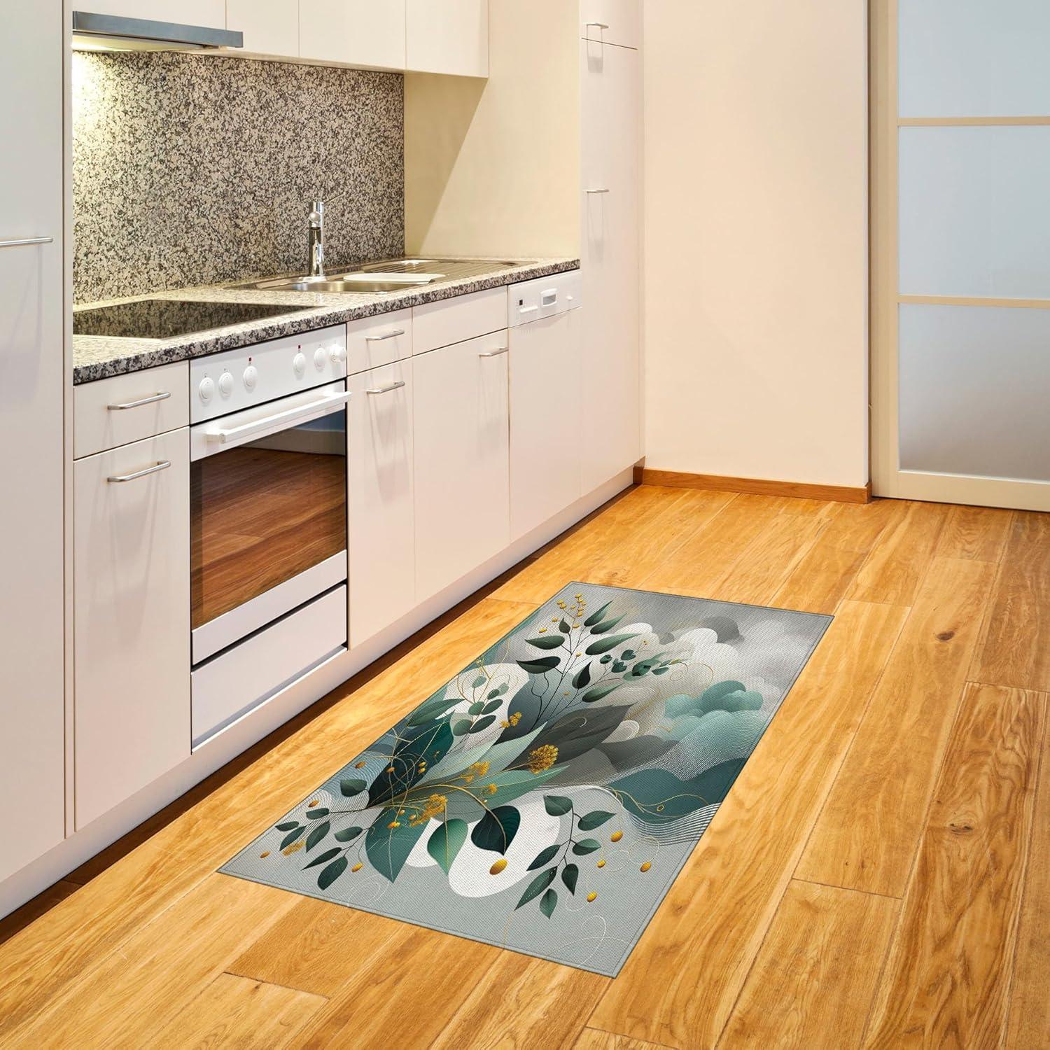 imageAmbesonne Eucalyptus Leaves Area Rug Gloomy Love of Nature on Neutral Watercolor Art Background Flat Woven Accent Rug for Living Room Bedroom Dining Room 2 6 x 5 Mustard and Reseda GreenDark Sea Green Grey Teal
