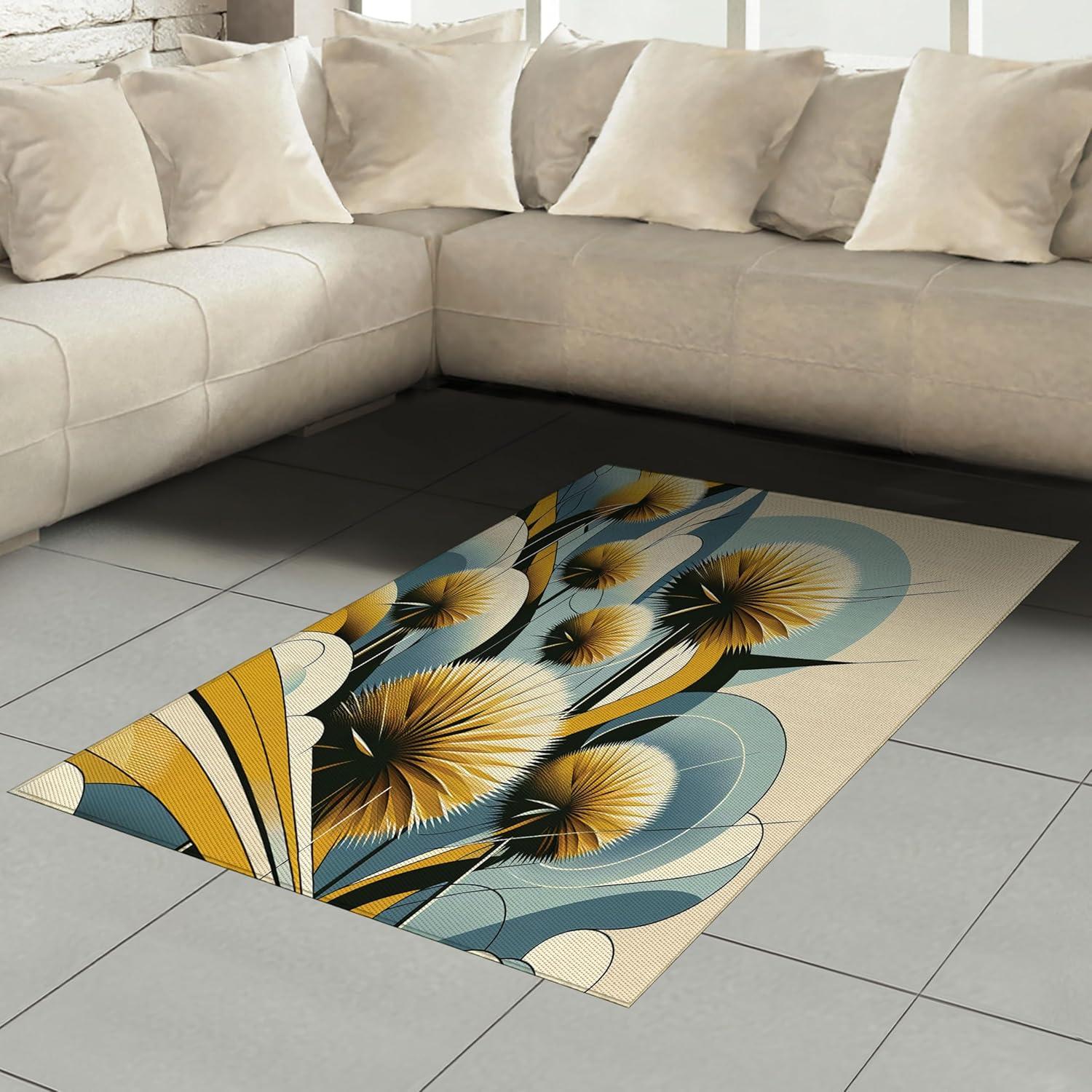 imageAmbesonne Eucalyptus Leaves Area Rug Gloomy Love of Nature on Neutral Watercolor Art Background Flat Woven Accent Rug for Living Room Bedroom Dining Room 2 6 x 5 Mustard and Reseda GreenMustard Blue Grey Cream