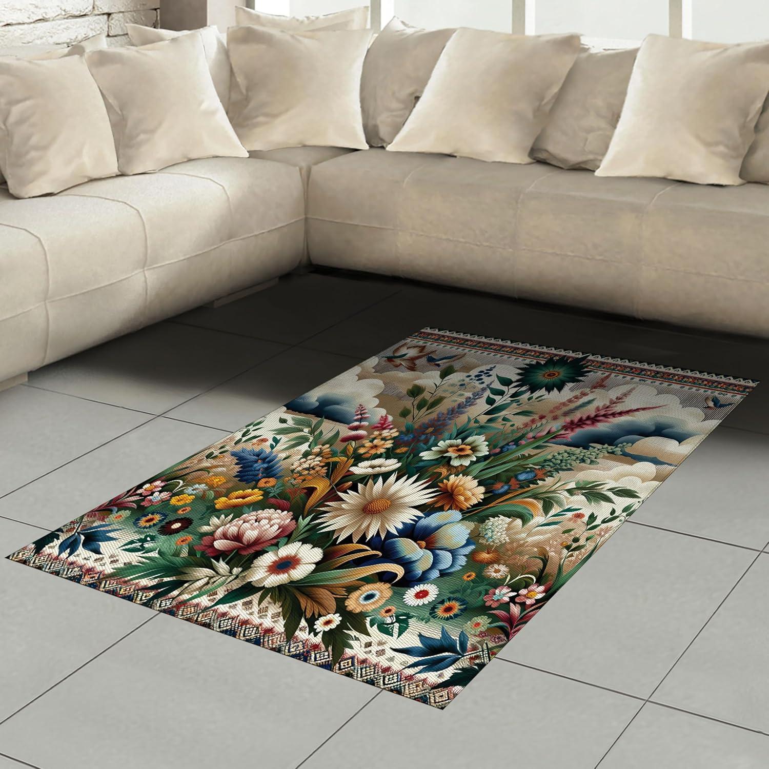imageAmbesonne Eucalyptus Leaves Area Rug Gloomy Love of Nature on Neutral Watercolor Art Background Flat Woven Accent Rug for Living Room Bedroom Dining Room 2 6 x 5 Mustard and Reseda GreenDark Tan Multicolor