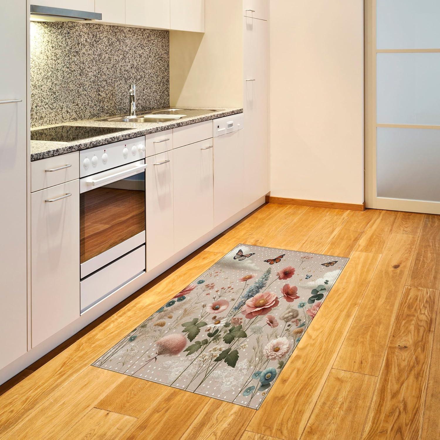imageAmbesonne Eucalyptus Leaves Area Rug Gloomy Love of Nature on Neutral Watercolor Art Background Flat Woven Accent Rug for Living Room Bedroom Dining Room 2 6 x 5 Mustard and Reseda GreenRose Warm Taupe Green