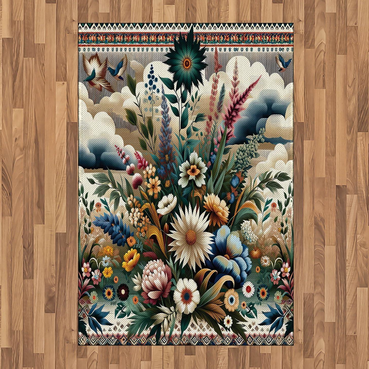 imageAmbesonne Eucalyptus Leaves Area Rug Gloomy Love of Nature on Neutral Watercolor Art Background Flat Woven Accent Rug for Living Room Bedroom Dining Room 2 6 x 5 Mustard and Reseda GreenDark Tan Multicolor