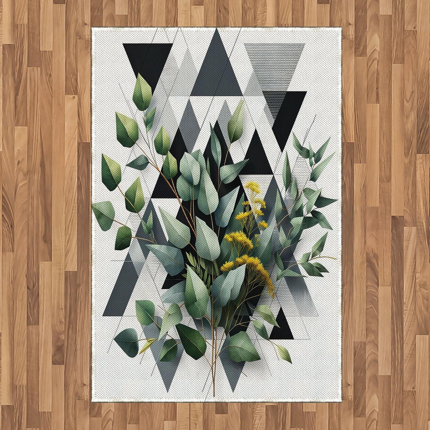 imageAmbesonne Eucalyptus Leaves Area Rug Gloomy Love of Nature on Neutral Watercolor Art Background Flat Woven Accent Rug for Living Room Bedroom Dining Room 2 6 x 5 Mustard and Reseda GreenDark Blue Grey and Green