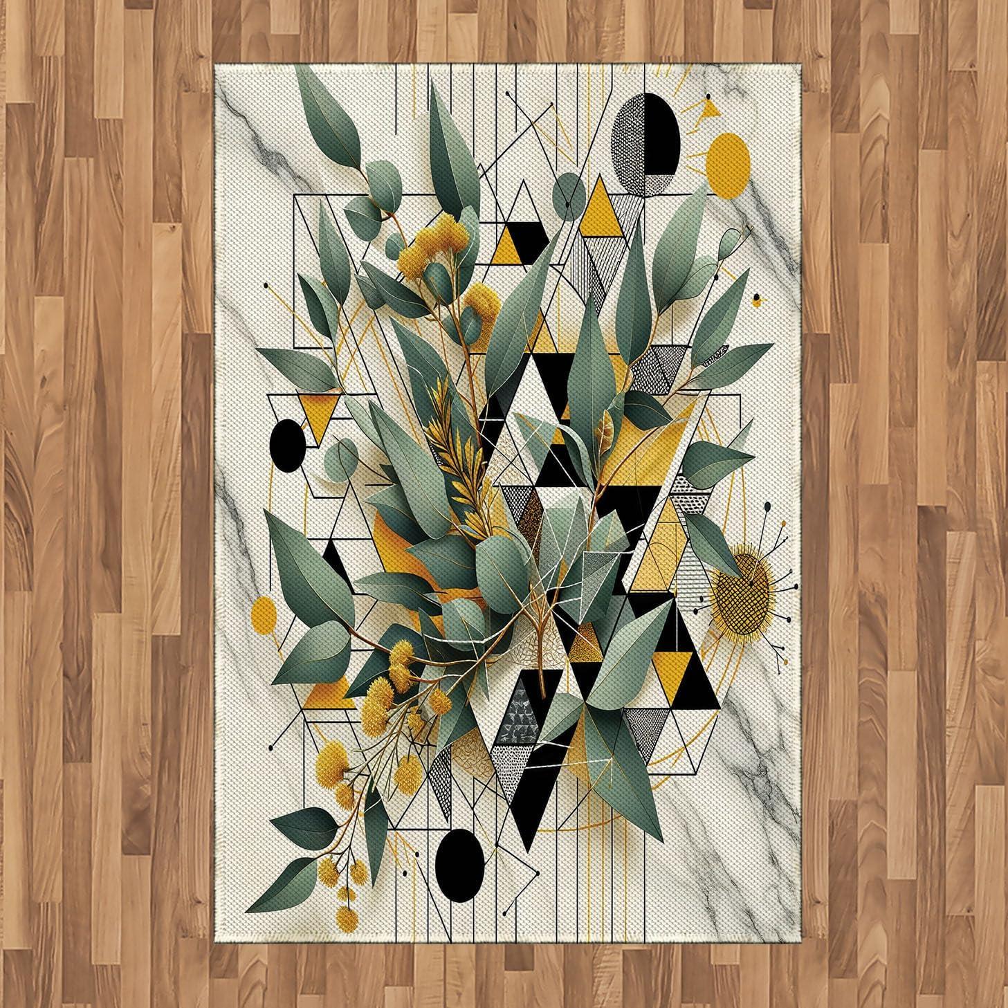 imageAmbesonne Eucalyptus Leaves Area Rug Gloomy Love of Nature on Neutral Watercolor Art Background Flat Woven Accent Rug for Living Room Bedroom Dining Room 2 6 x 5 Mustard and Reseda GreenGreen Black Mustard