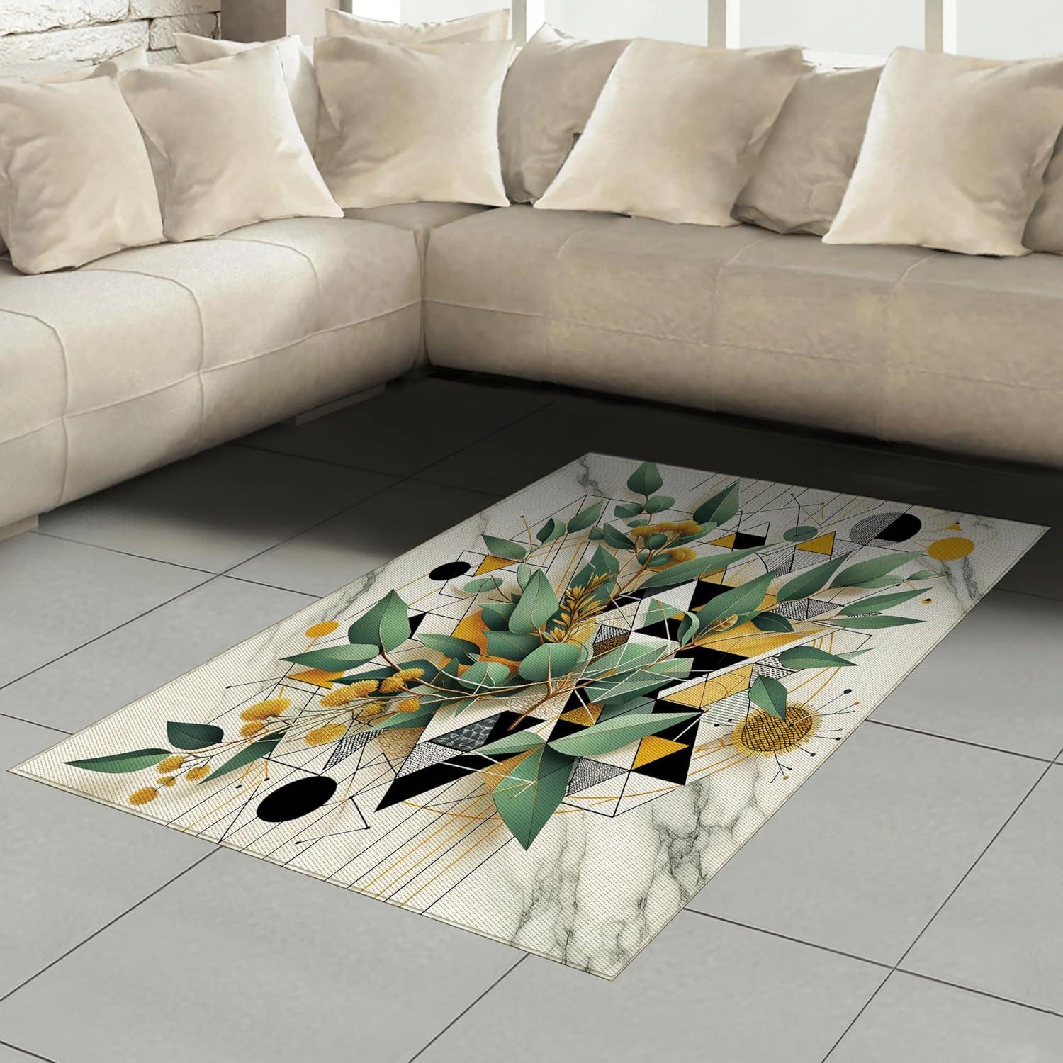 imageAmbesonne Eucalyptus Leaves Area Rug Gloomy Love of Nature on Neutral Watercolor Art Background Flat Woven Accent Rug for Living Room Bedroom Dining Room 2 6 x 5 Mustard and Reseda GreenGreen Black Mustard