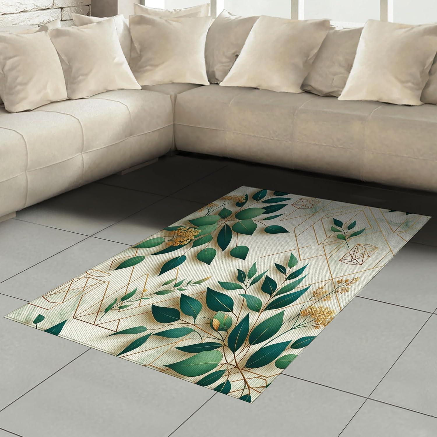 imageAmbesonne Eucalyptus Leaves Area Rug Gloomy Love of Nature on Neutral Watercolor Art Background Flat Woven Accent Rug for Living Room Bedroom Dining Room 2 6 x 5 Mustard and Reseda GreenDark Teal Amber Ivory