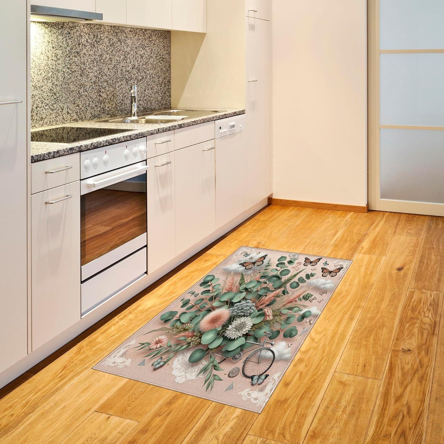 imageAmbesonne Eucalyptus Leaves Area Rug Gloomy Love of Nature on Neutral Watercolor Art Background Flat Woven Accent Rug for Living Room Bedroom Dining Room 2 6 x 5 Mustard and Reseda GreenPale Rose Laurel Green