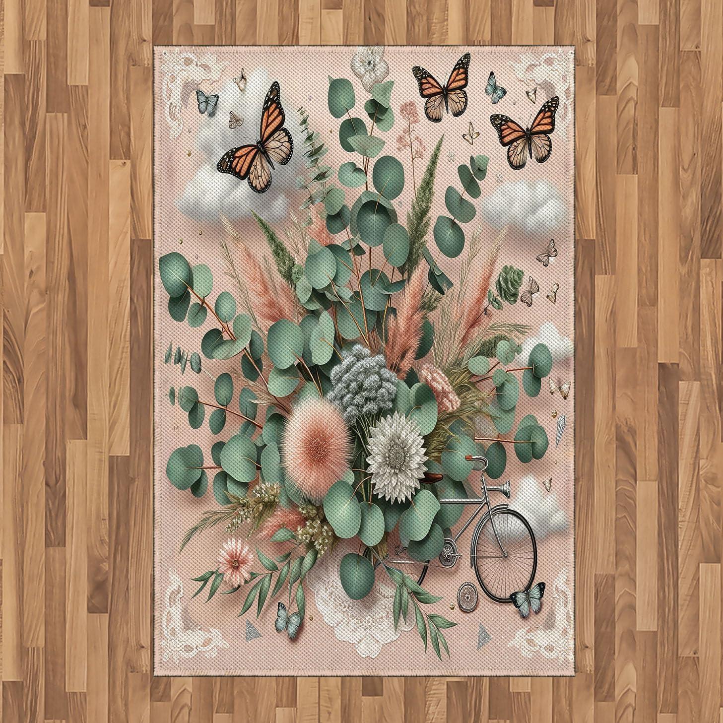 imageAmbesonne Eucalyptus Leaves Area Rug Gloomy Love of Nature on Neutral Watercolor Art Background Flat Woven Accent Rug for Living Room Bedroom Dining Room 2 6 x 5 Mustard and Reseda GreenPale Rose Laurel Green