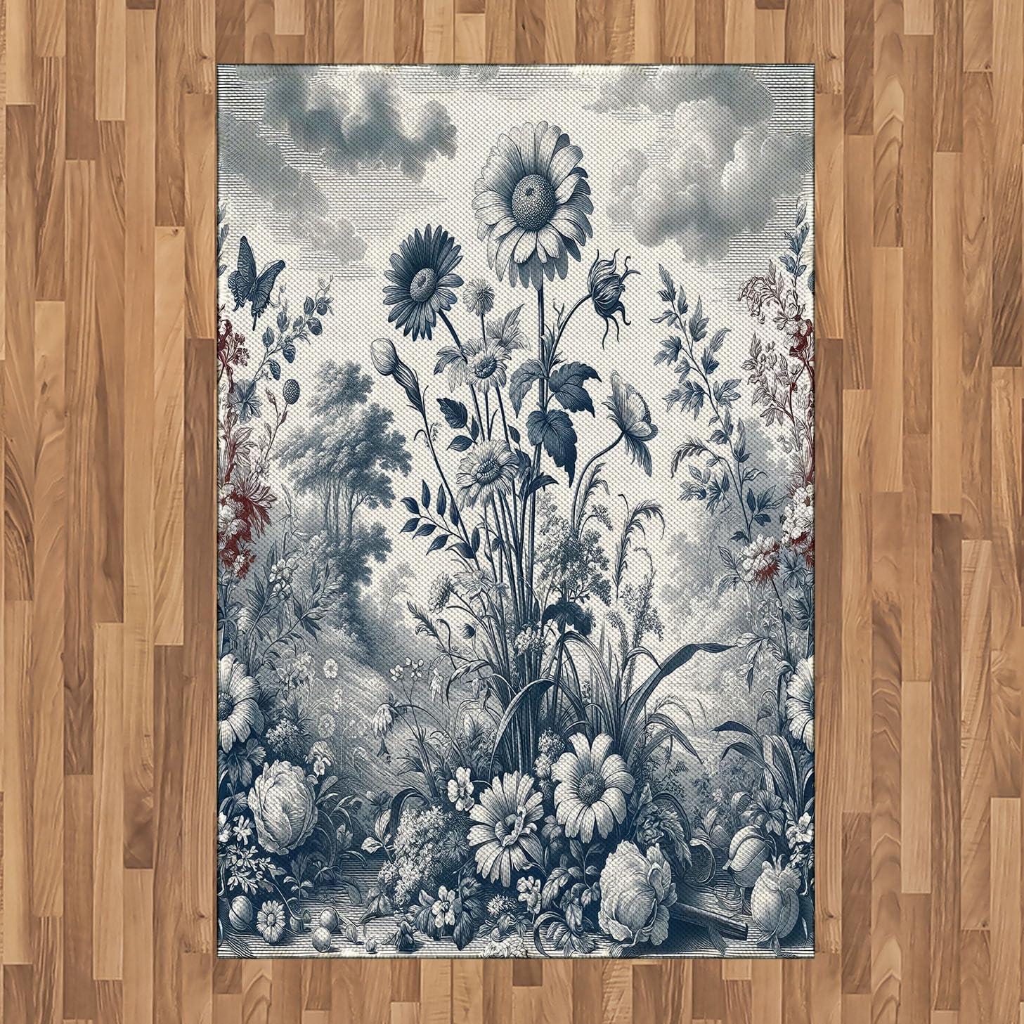 imageAmbesonne Eucalyptus Leaves Area Rug Gloomy Love of Nature on Neutral Watercolor Art Background Flat Woven Accent Rug for Living Room Bedroom Dining Room 2 6 x 5 Mustard and Reseda GreenSlate Blue and Burgundy