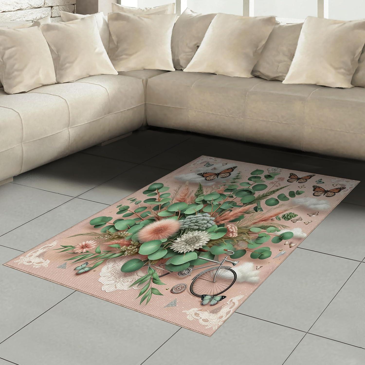 imageAmbesonne Eucalyptus Leaves Area Rug Gloomy Love of Nature on Neutral Watercolor Art Background Flat Woven Accent Rug for Living Room Bedroom Dining Room 2 6 x 5 Mustard and Reseda GreenPale Rose Laurel Green