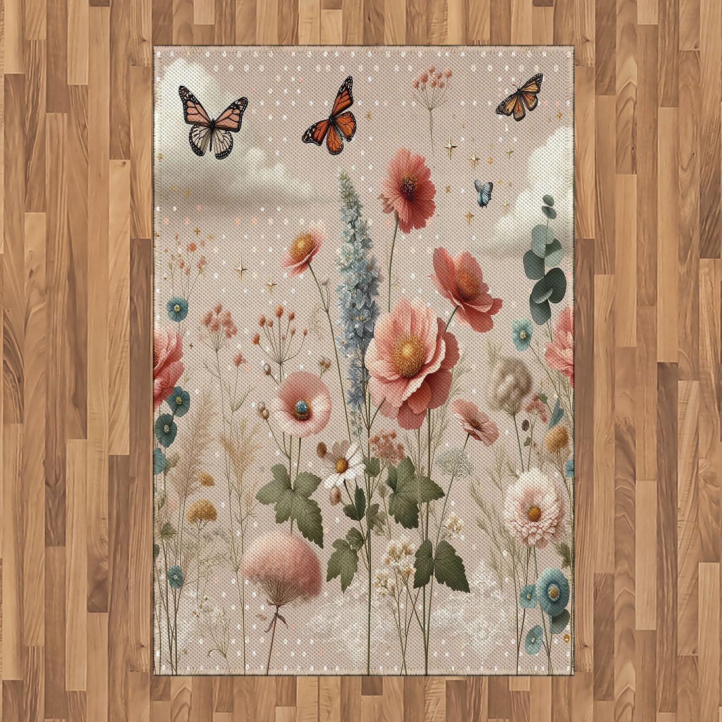 imageAmbesonne Eucalyptus Leaves Area Rug Gloomy Love of Nature on Neutral Watercolor Art Background Flat Woven Accent Rug for Living Room Bedroom Dining Room 2 6 x 5 Mustard and Reseda GreenRose Warm Taupe Green