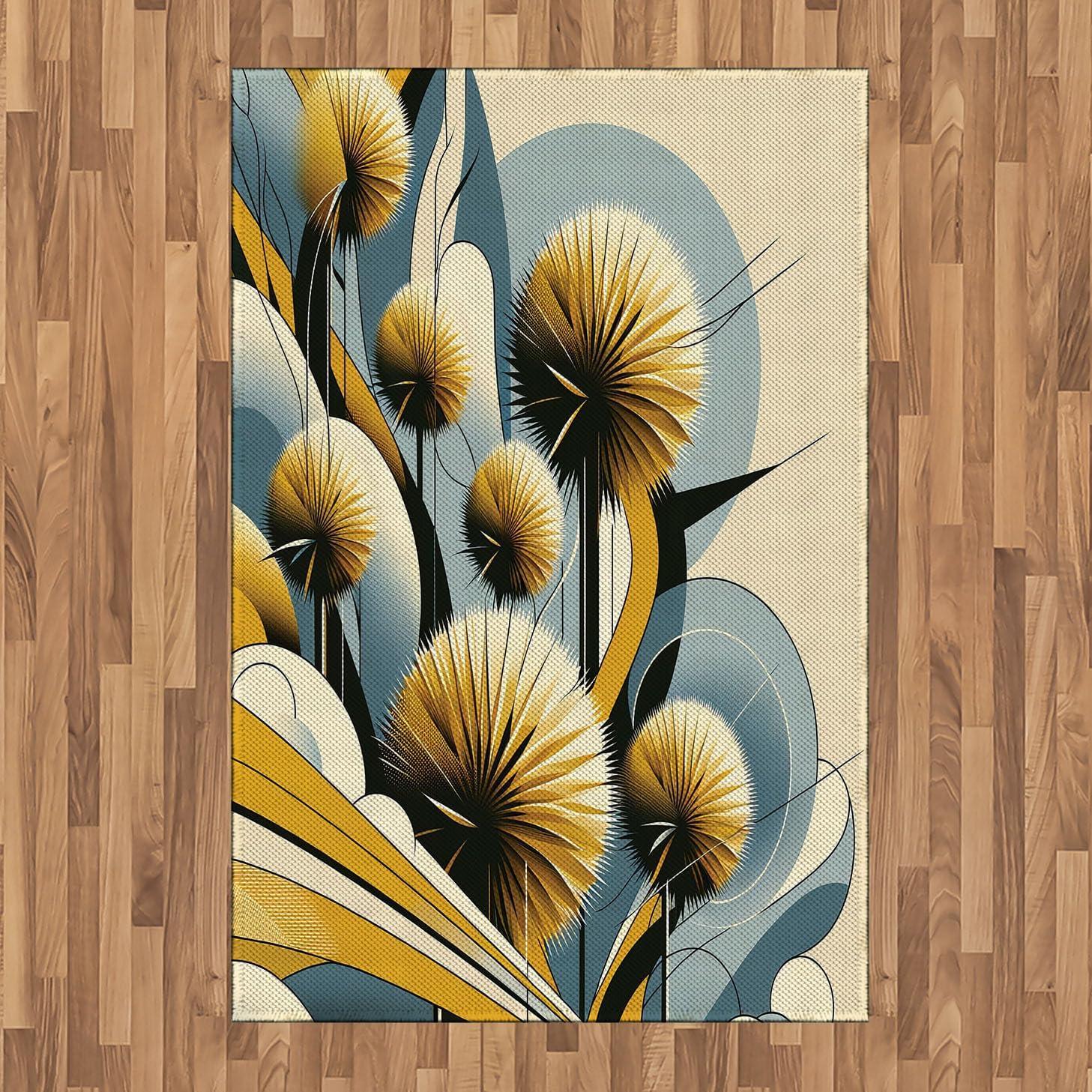 imageAmbesonne Eucalyptus Leaves Area Rug Gloomy Love of Nature on Neutral Watercolor Art Background Flat Woven Accent Rug for Living Room Bedroom Dining Room 2 6 x 5 Mustard and Reseda GreenMustard Blue Grey Cream