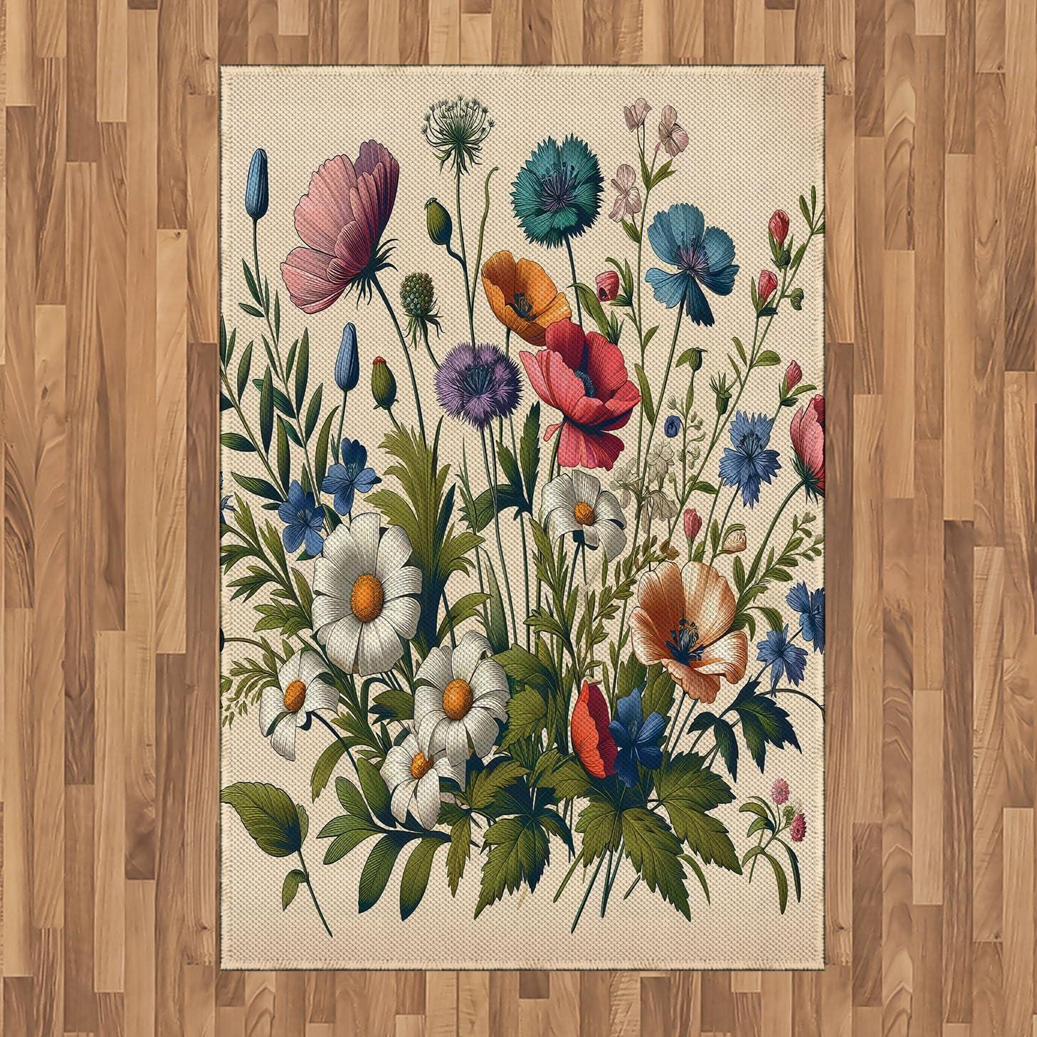 imageAmbesonne Eucalyptus Leaves Area Rug Gloomy Love of Nature on Neutral Watercolor Art Background Flat Woven Accent Rug for Living Room Bedroom Dining Room 2 6 x 5 Mustard and Reseda GreenChampagne and Multicolor