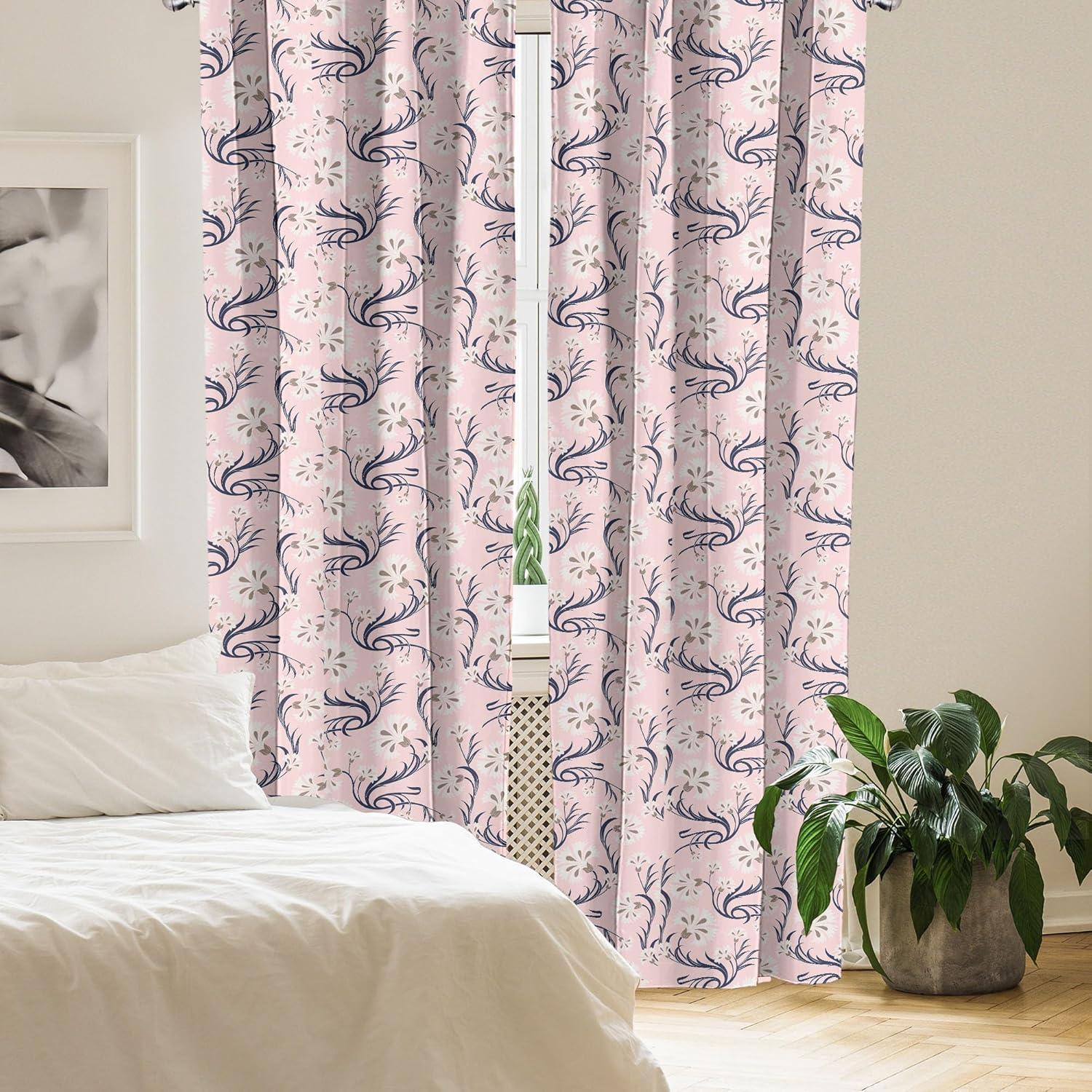 imageAmbesonne Floral Curtains Flower Branches Blossoming in Minimalist Design Neutral Botanical Window Treatments 2 Panel Set for Living Room Bedroom Pair of 28 x 84 Taupe Grey and Dark Blue GreySoft Pink Umber and Indigo