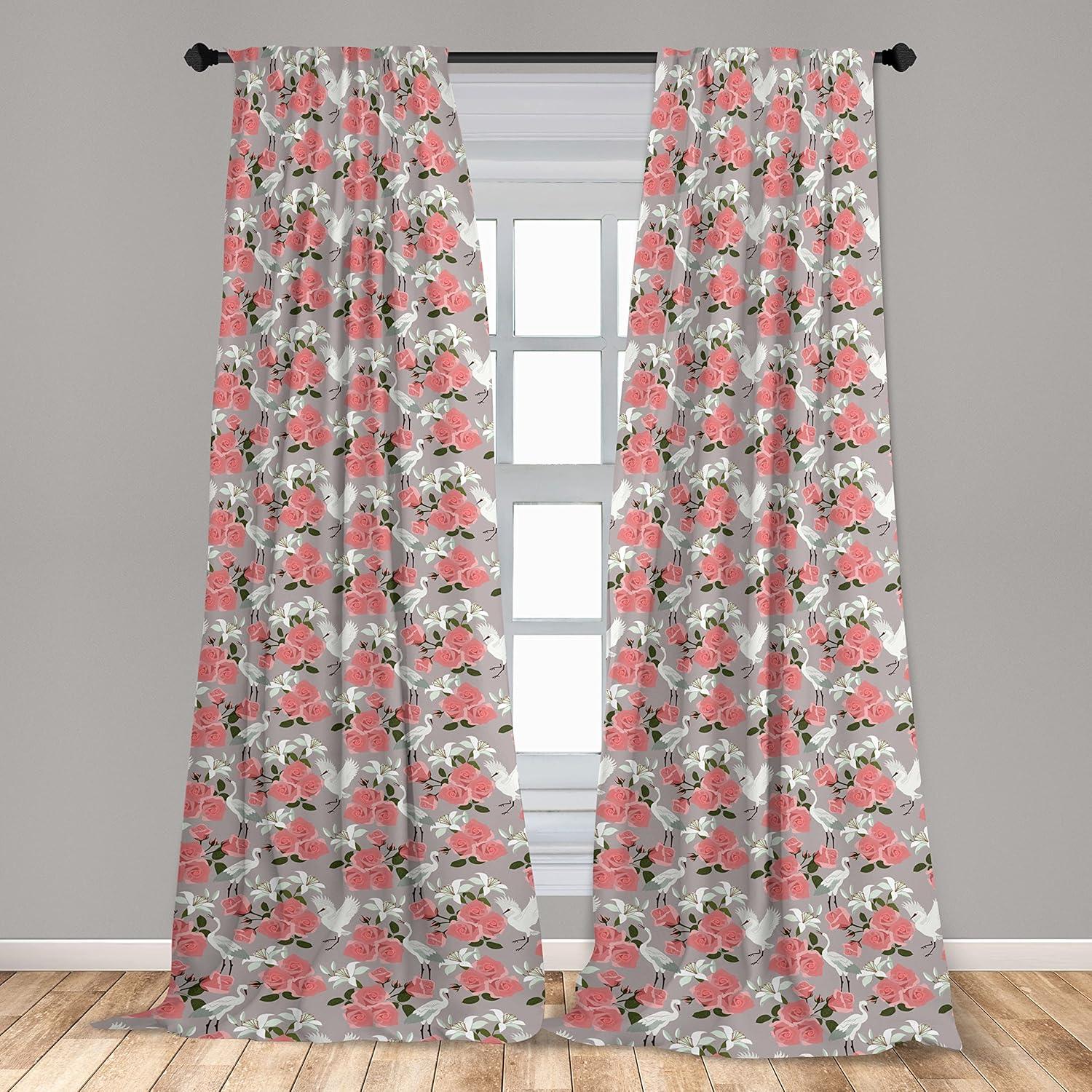 imageAmbesonne Floral Curtains Flower Branches Blossoming in Minimalist Design Neutral Botanical Window Treatments 2 Panel Set for Living Room Bedroom Pair of 28 x 84 Taupe Grey and Dark Blue GreyPale Mauve and Dried Rose