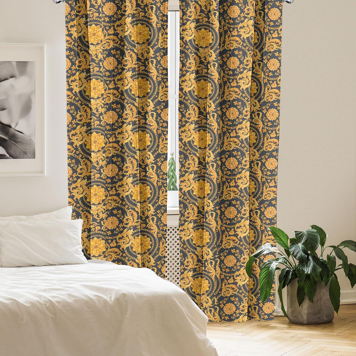 imageAmbesonne Floral Curtains Flower Branches Blossoming in Minimalist Design Neutral Botanical Window Treatments 2 Panel Set for Living Room Bedroom Pair of 28 x 84 Taupe Grey and Dark Blue GreyMarigold Charcoal Grey