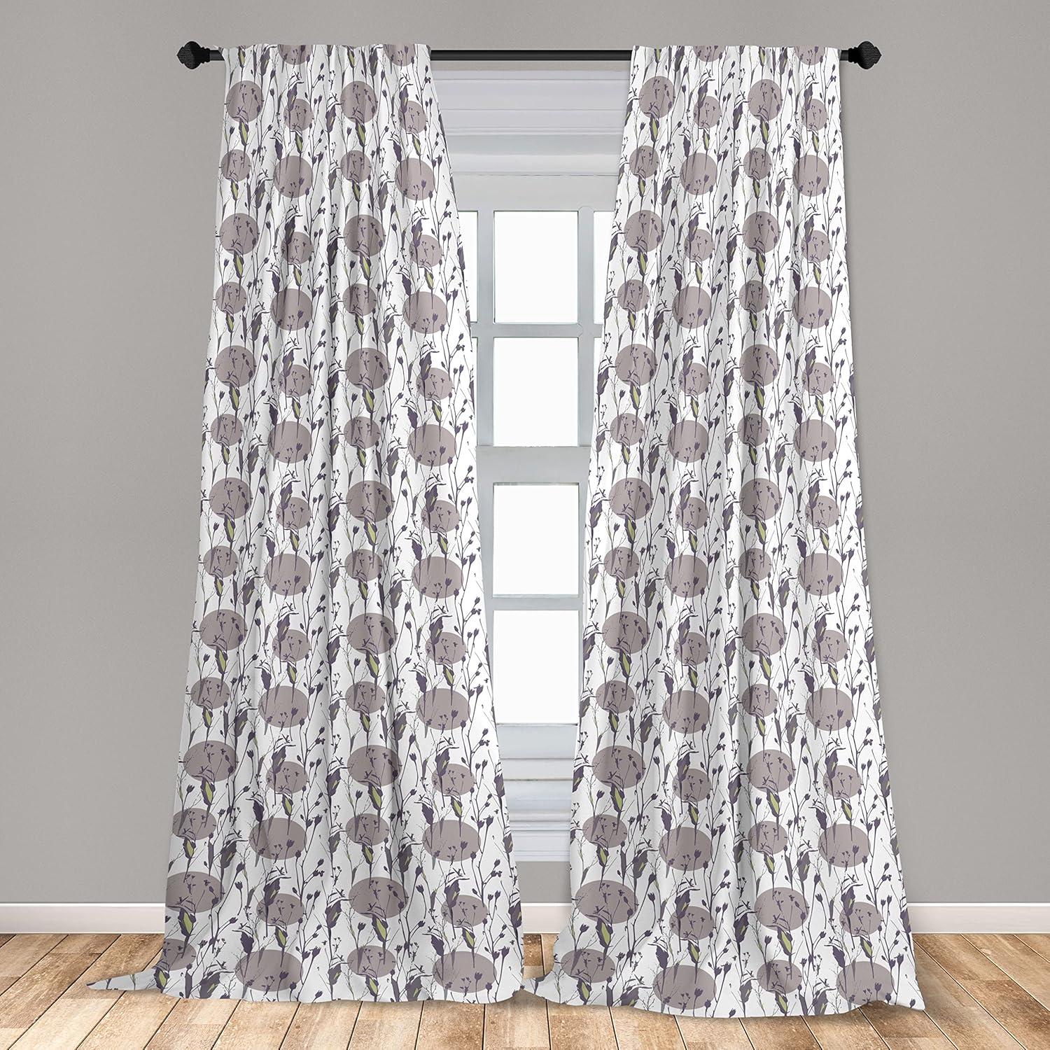 imageAmbesonne Floral Curtains Flower Branches Blossoming in Minimalist Design Neutral Botanical Window Treatments 2 Panel Set for Living Room Bedroom Pair of 28 x 84 Taupe Grey and Dark Blue GreyDark Purple Grey and White