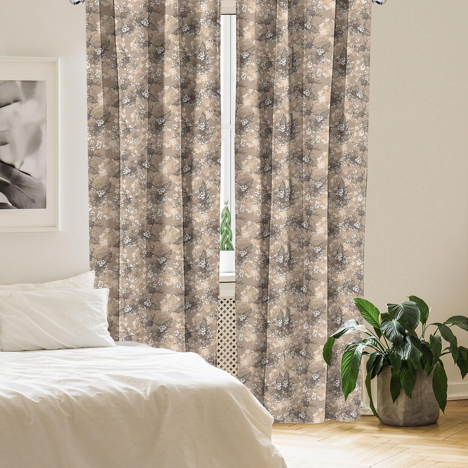 imageAmbesonne Floral Curtains Flower Branches Blossoming in Minimalist Design Neutral Botanical Window Treatments 2 Panel Set for Living Room Bedroom Pair of 28 x 84 Taupe Grey and Dark Blue GreyWarm Taupe and Champagne
