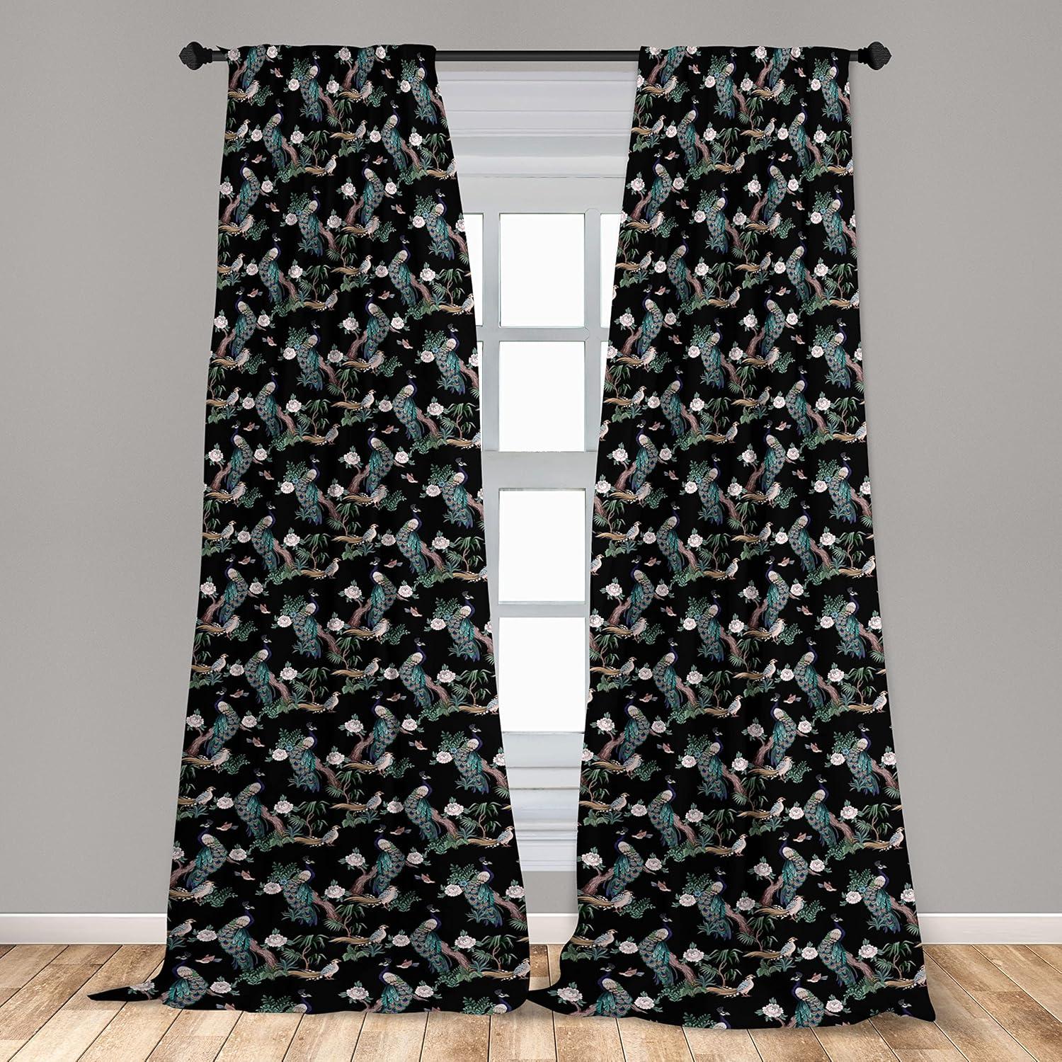 imageAmbesonne Floral Curtains Flower Branches Blossoming in Minimalist Design Neutral Botanical Window Treatments 2 Panel Set for Living Room Bedroom Pair of 28 x 84 Taupe Grey and Dark Blue GreyBlack Coral and Teal