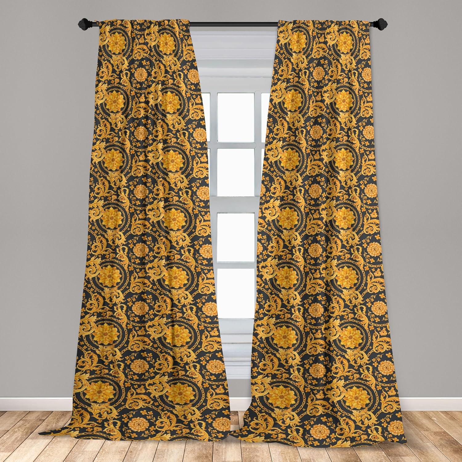imageAmbesonne Floral Curtains Flower Branches Blossoming in Minimalist Design Neutral Botanical Window Treatments 2 Panel Set for Living Room Bedroom Pair of 28 x 84 Taupe Grey and Dark Blue GreyMarigold Charcoal Grey