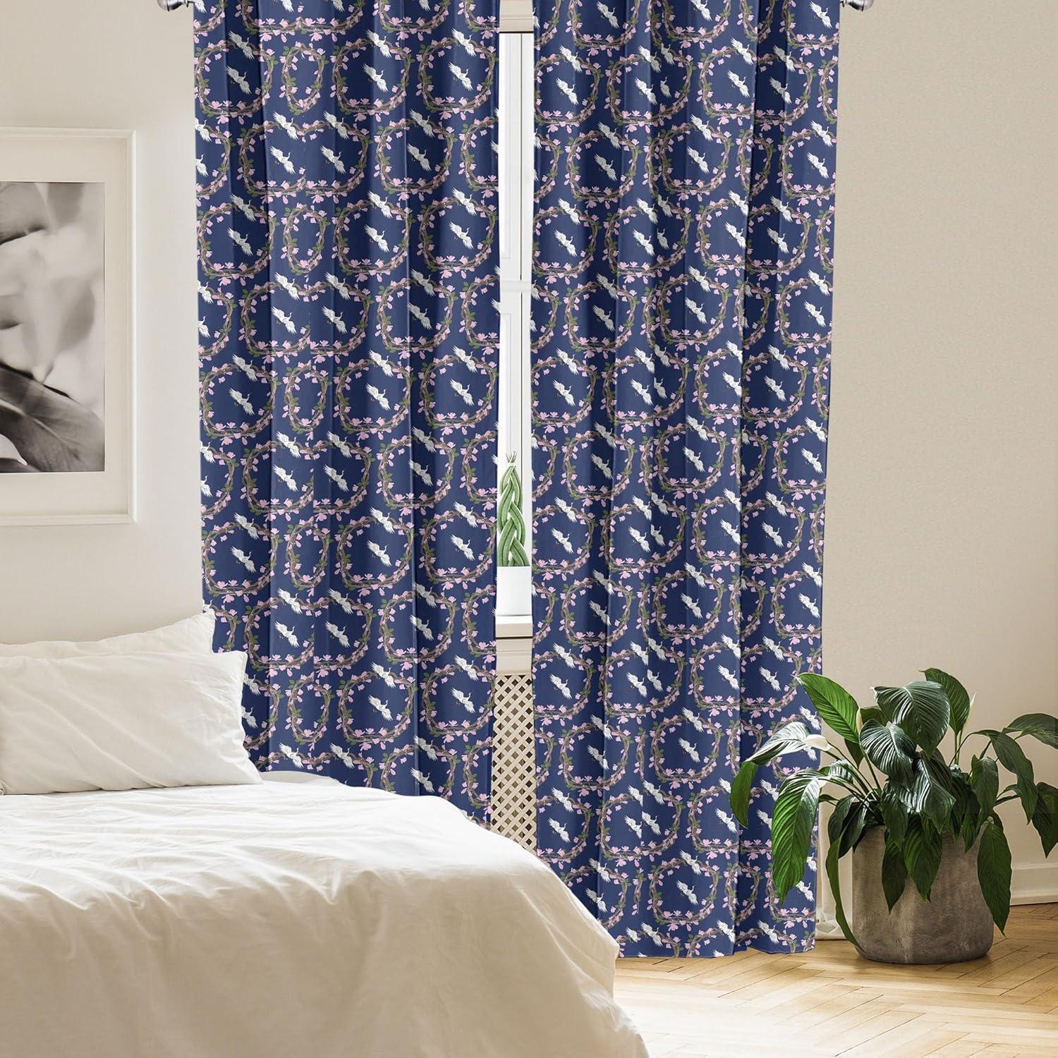 imageAmbesonne Floral Curtains Flower Branches Blossoming in Minimalist Design Neutral Botanical Window Treatments 2 Panel Set for Living Room Bedroom Pair of 28 x 84 Taupe Grey and Dark Blue GreyNight Blue and Pale Pink