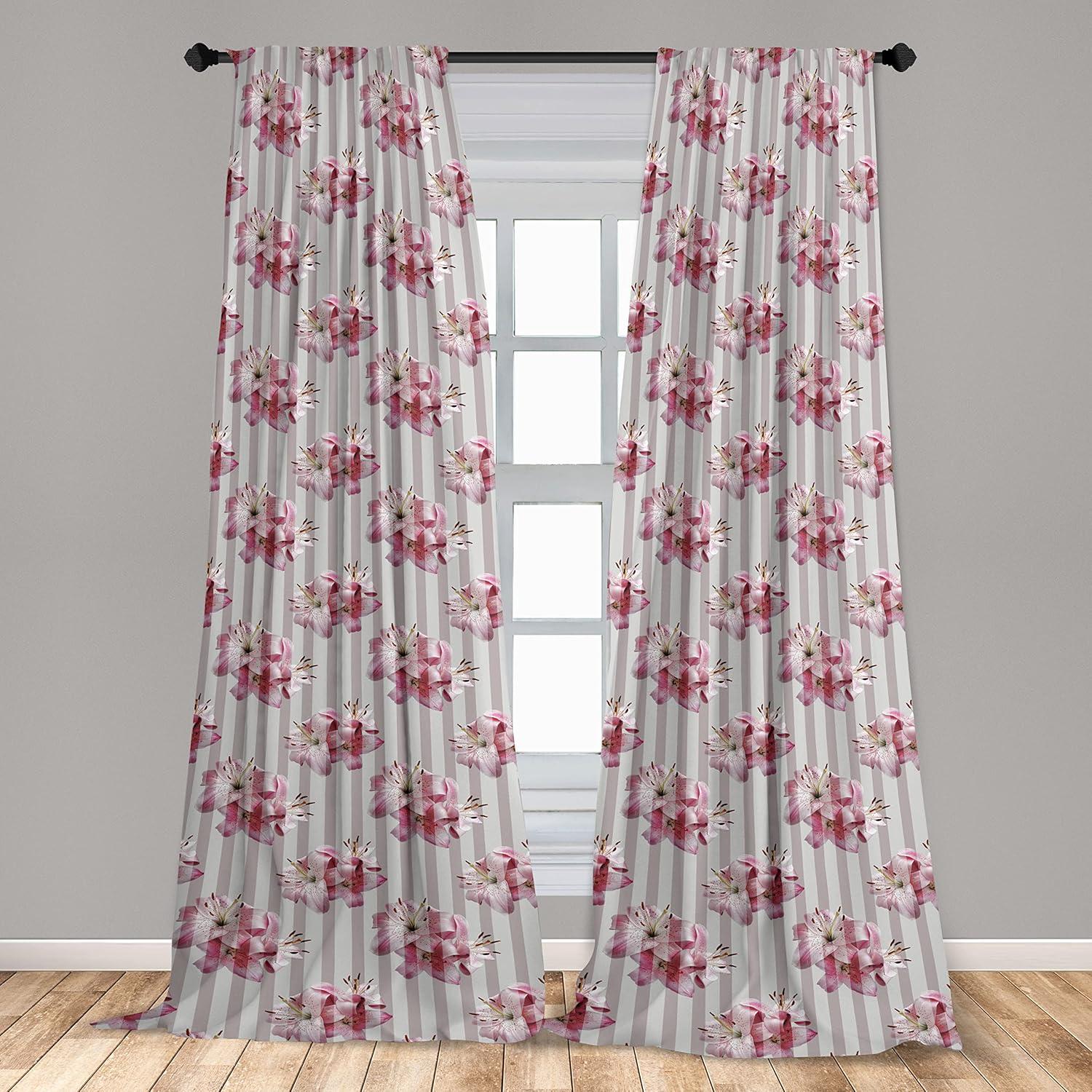imageAmbesonne Floral Curtains Flower Branches Blossoming in Minimalist Design Neutral Botanical Window Treatments 2 Panel Set for Living Room Bedroom Pair of 28 x 84 Taupe Grey and Dark Blue GreyPink Mauve Eggshell