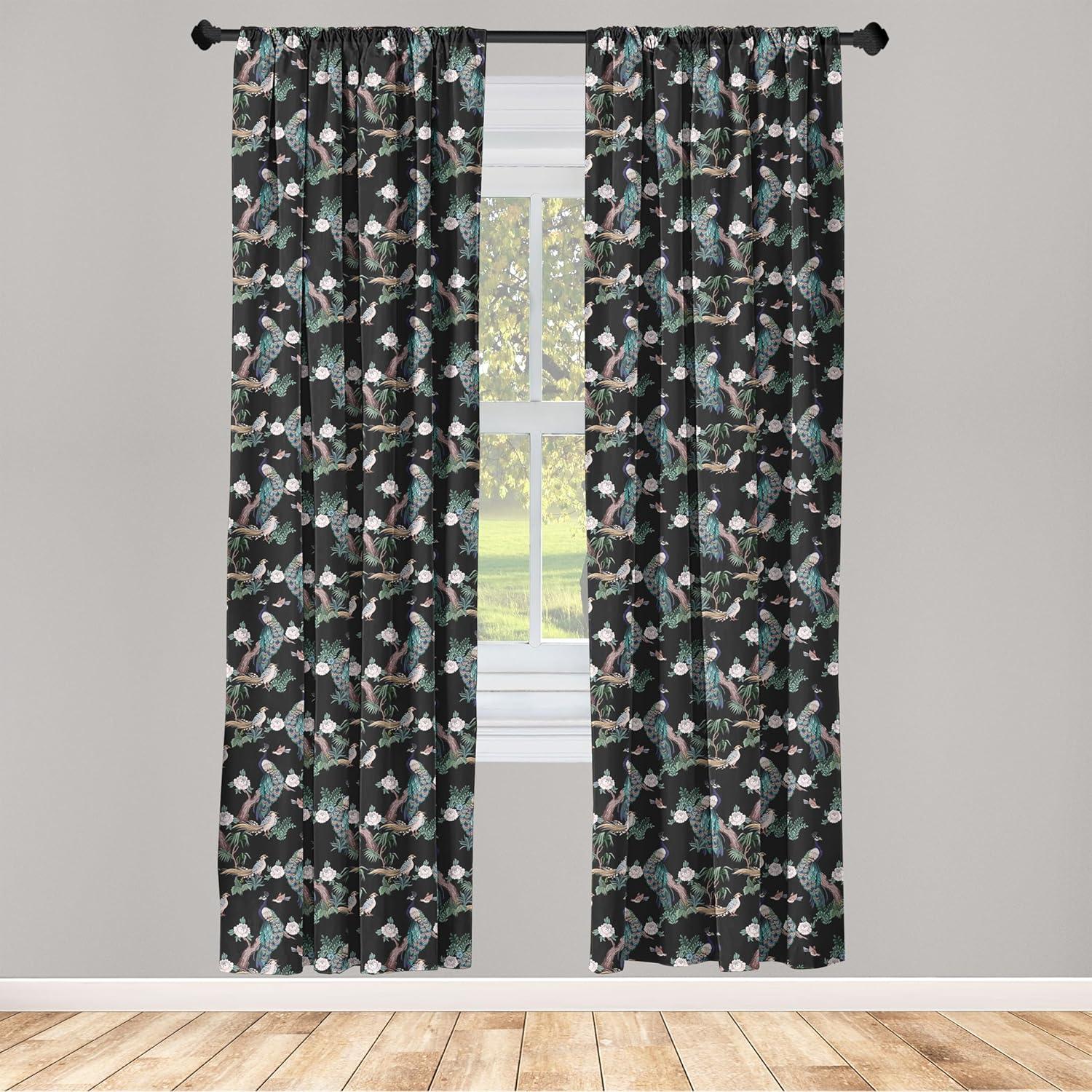 imageAmbesonne Floral Curtains Flower Branches Blossoming in Minimalist Design Neutral Botanical Window Treatments 2 Panel Set for Living Room Bedroom Pair of 28 x 84 Taupe Grey and Dark Blue GreyBlack Coral and Teal