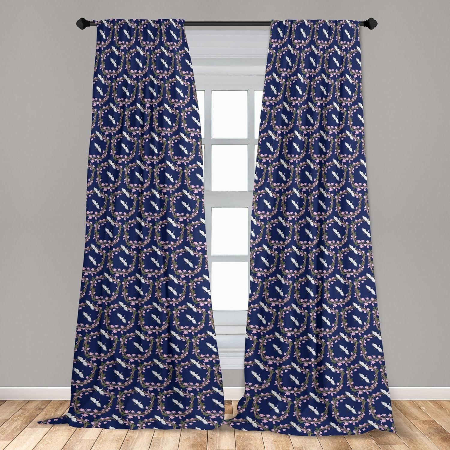 imageAmbesonne Floral Curtains Flower Branches Blossoming in Minimalist Design Neutral Botanical Window Treatments 2 Panel Set for Living Room Bedroom Pair of 28 x 84 Taupe Grey and Dark Blue GreyNight Blue and Pale Pink