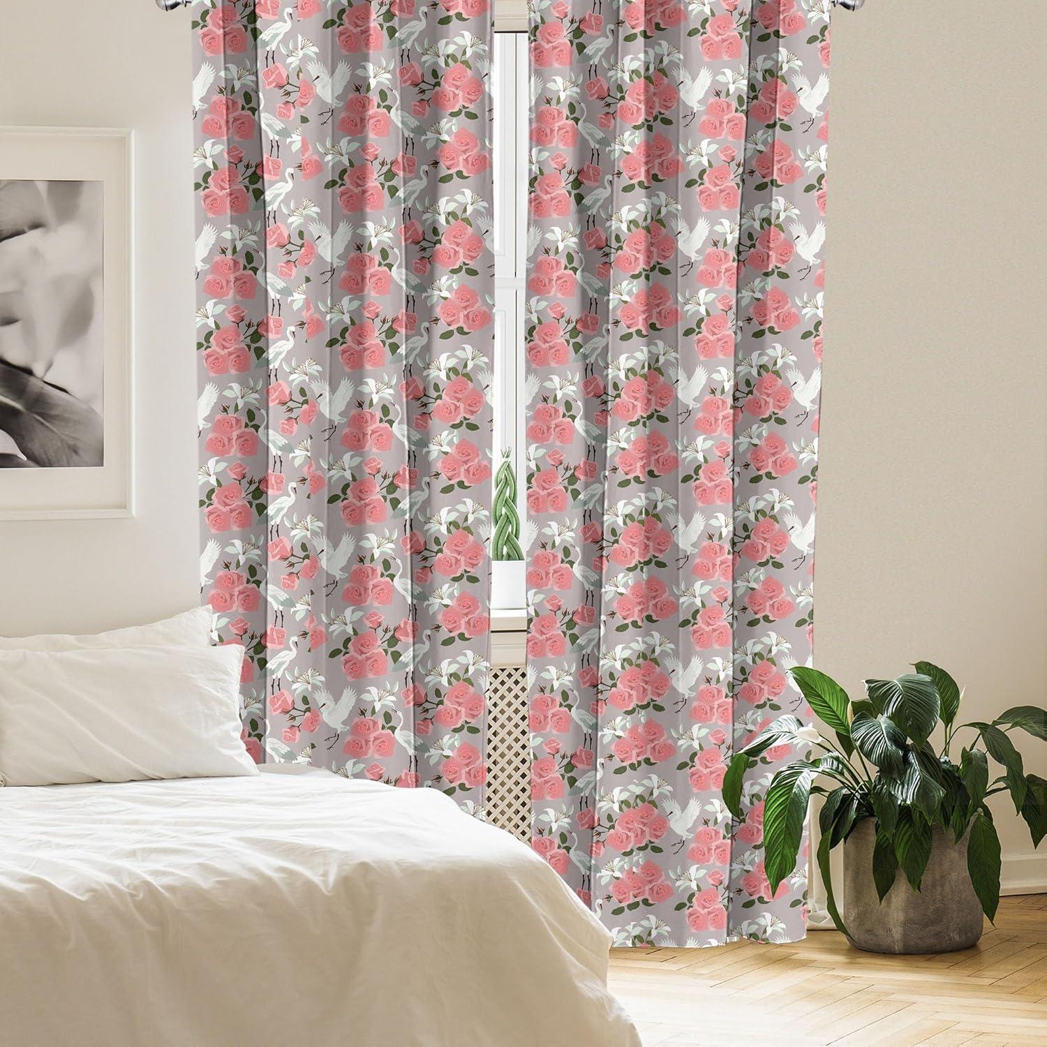 imageAmbesonne Floral Curtains Flower Branches Blossoming in Minimalist Design Neutral Botanical Window Treatments 2 Panel Set for Living Room Bedroom Pair of 28 x 84 Taupe Grey and Dark Blue GreyPale Mauve and Dried Rose
