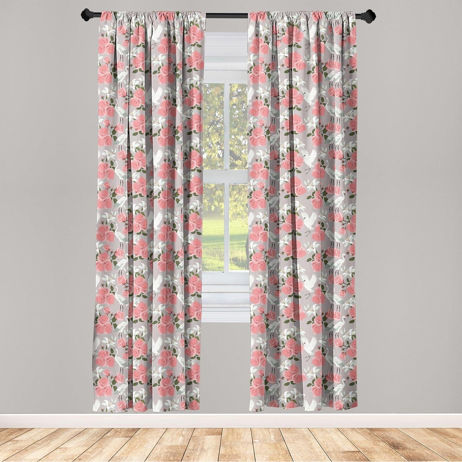 imageAmbesonne Floral Curtains Flower Branches Blossoming in Minimalist Design Neutral Botanical Window Treatments 2 Panel Set for Living Room Bedroom Pair of 28 x 84 Taupe Grey and Dark Blue GreyPale Mauve and Dried Rose