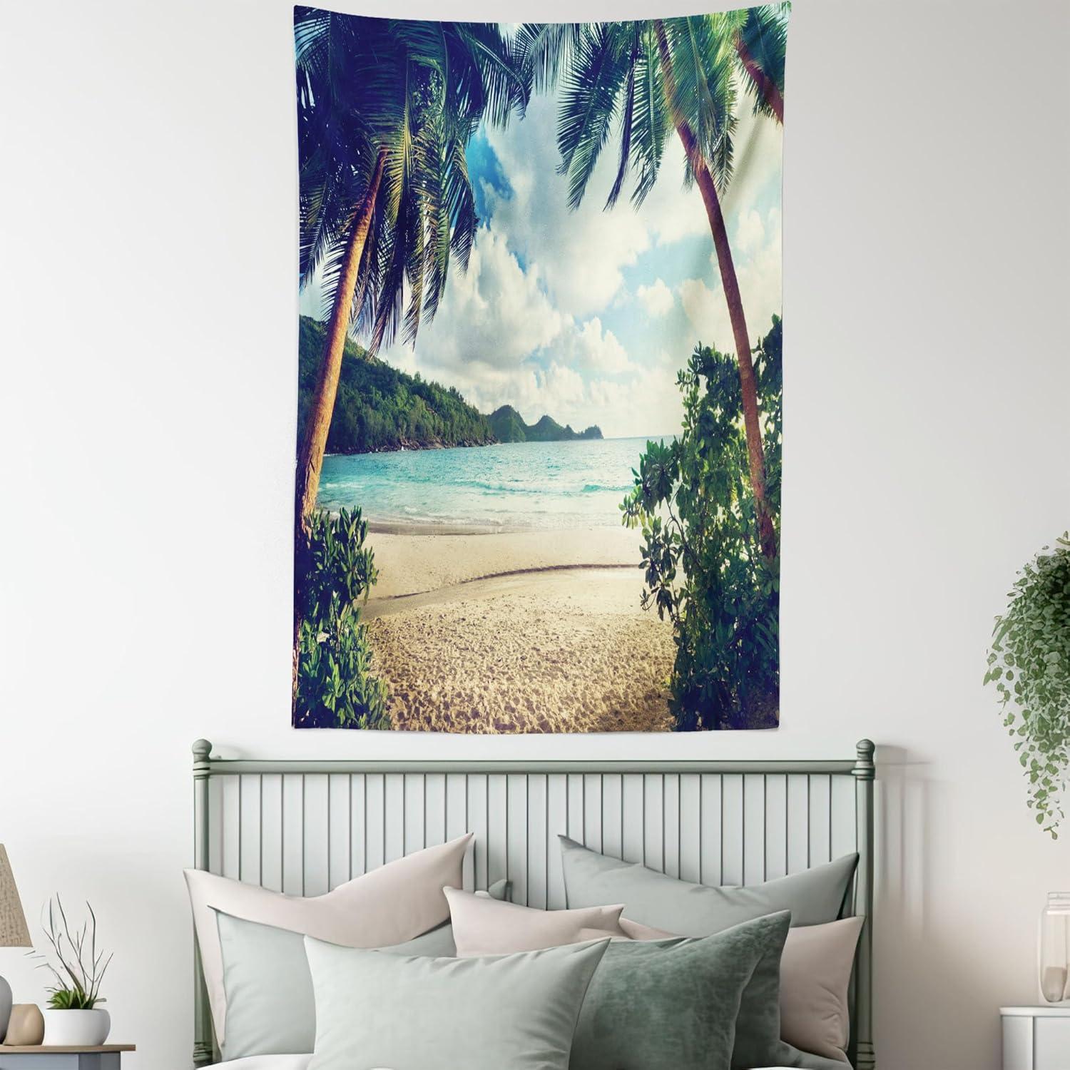 imageAmbesonne Flower Tapestry Modern Lines Leafy Eucalyptus Pattern with Tender Sunflower and Peony Fabric Wall Hanging Decor for Bedroom Living Room Dorm 28 X 23 Grey Teal Laurel GreenDark Green Sand Brown